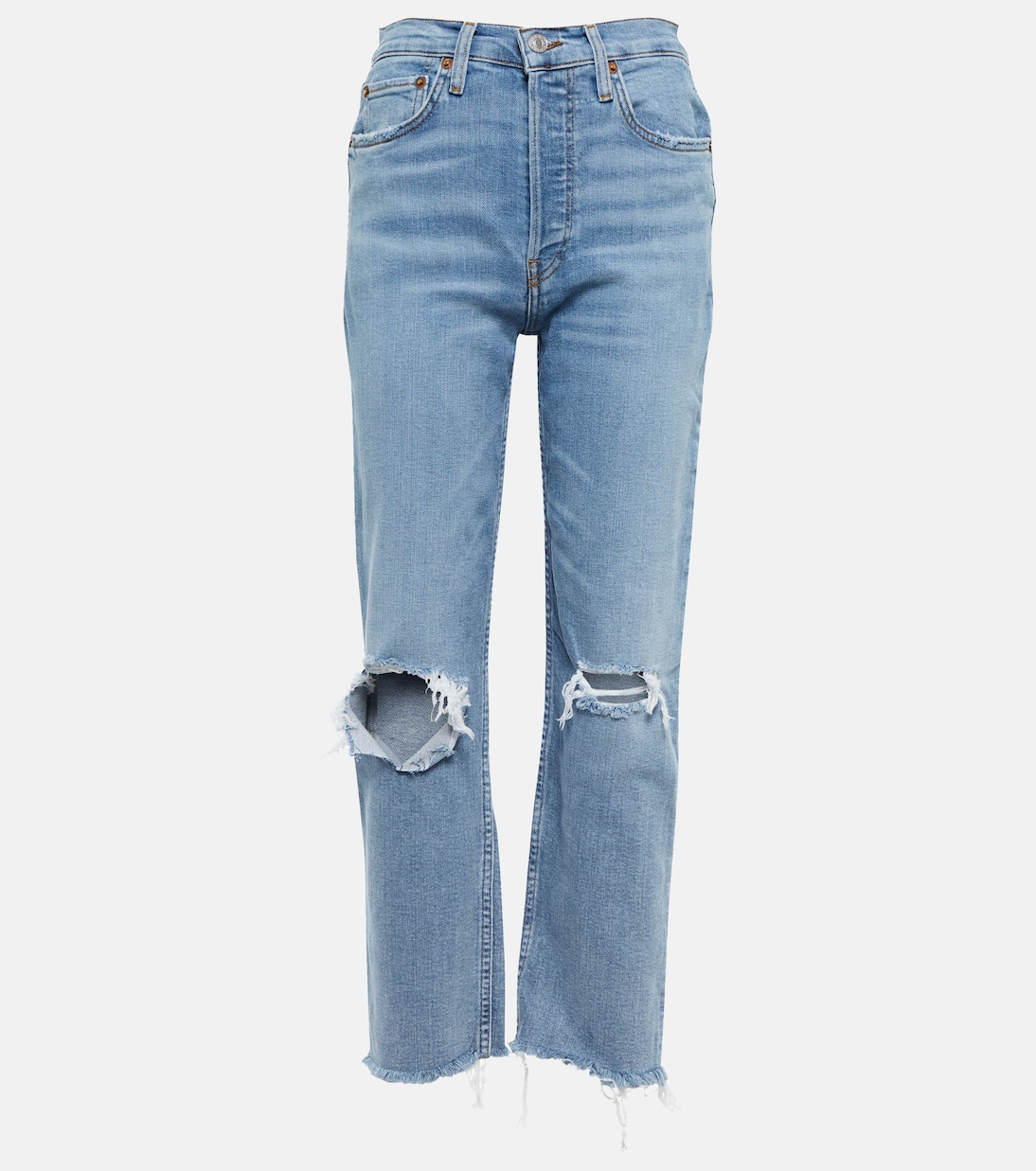 Jeans cropped de tiro alto desgastados | Re/Done
