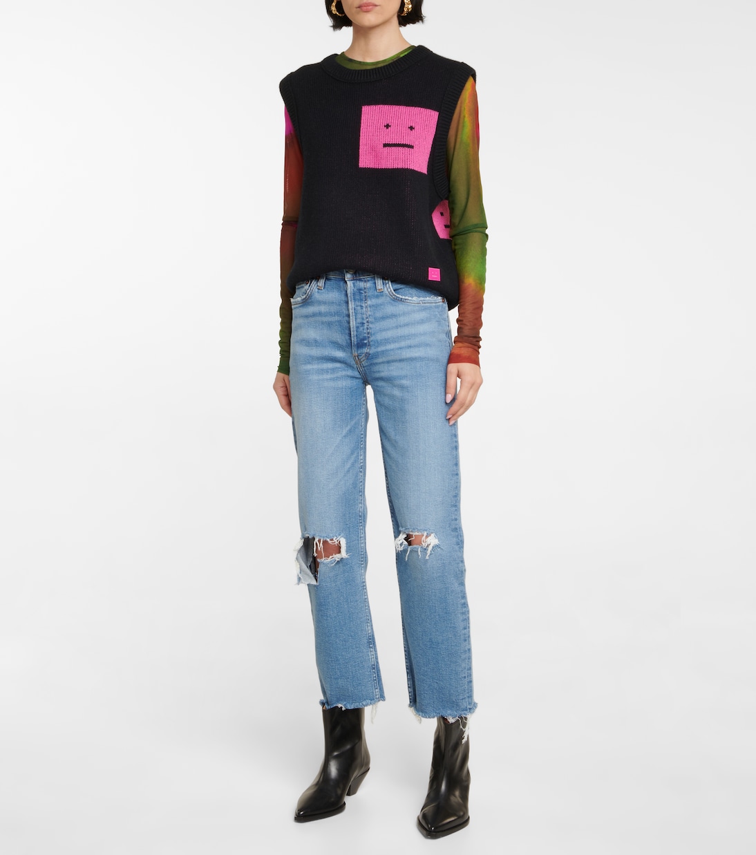 Jeans cropped de tiro alto desgastados | Re/Done