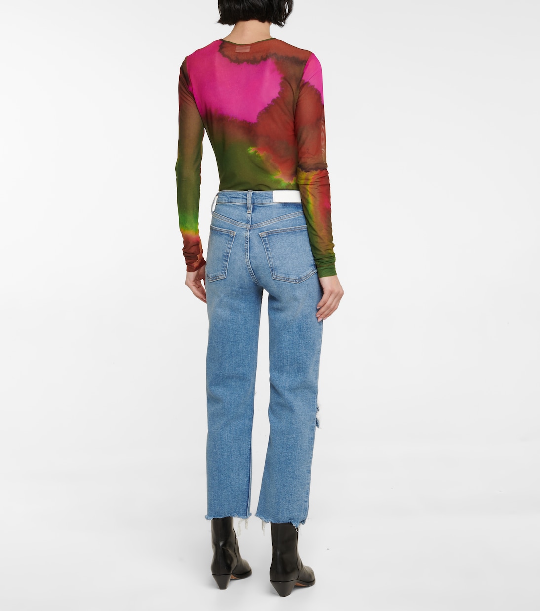 Jeans cropped de tiro alto desgastados | Re/Done