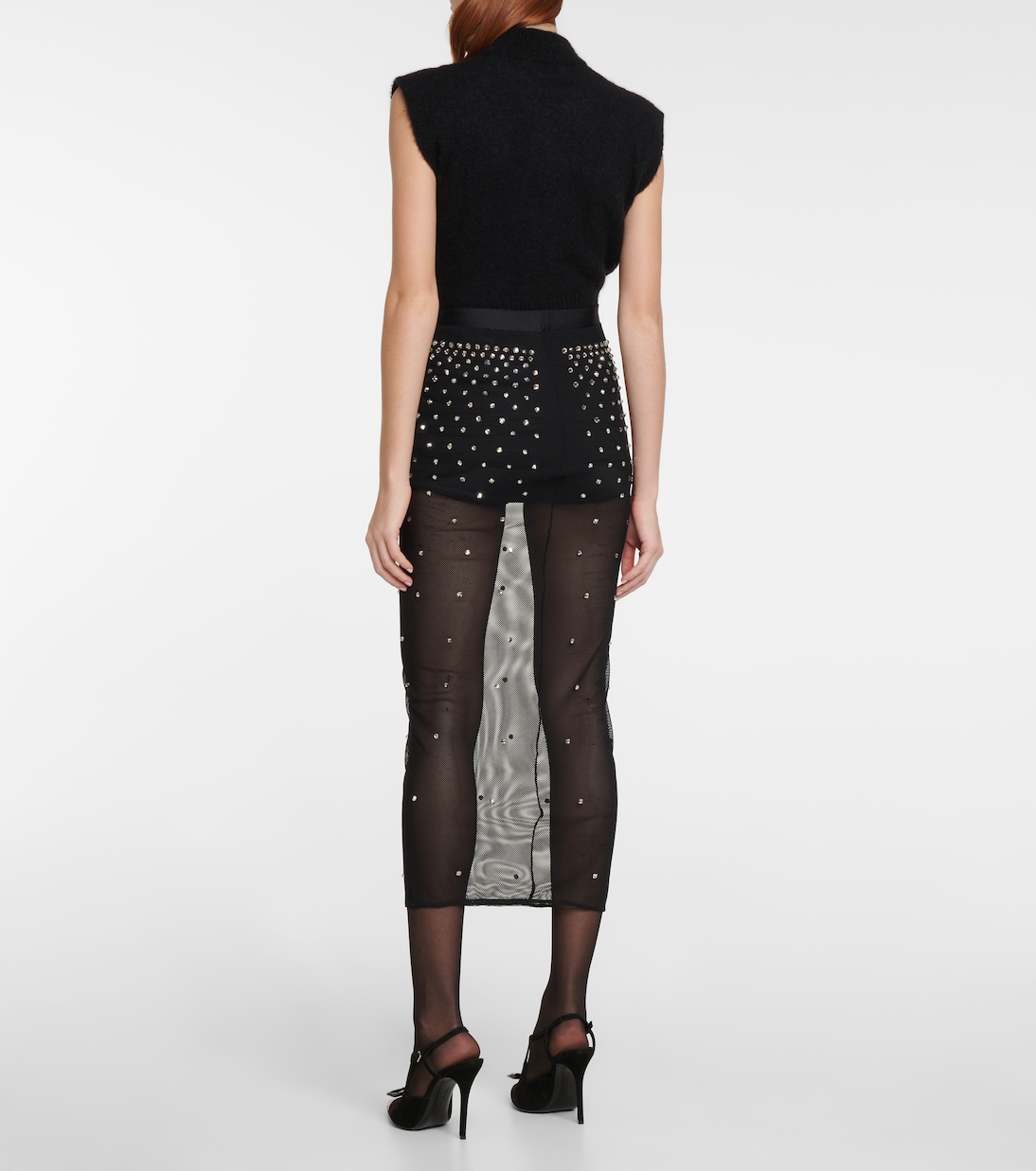 Falda midi de malla con cristales | Alessandra Rich