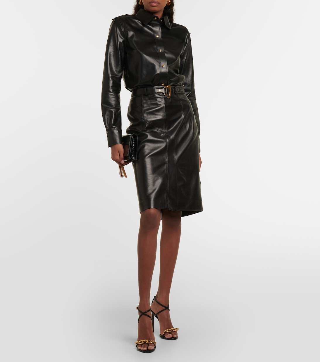 Falda midi de piel con cinturón | Tom Ford