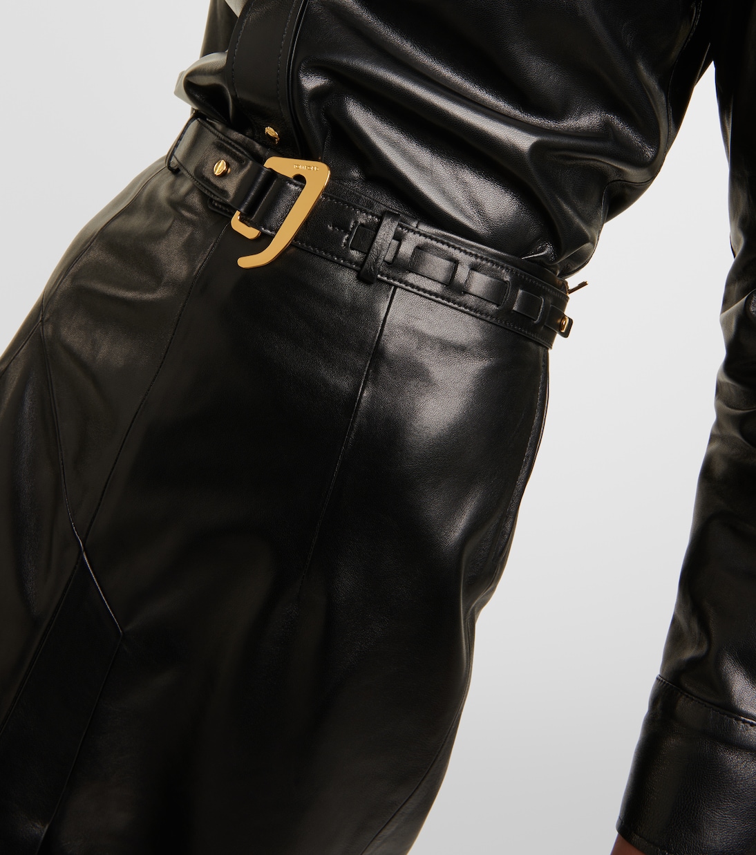 Falda midi de piel con cinturón | Tom Ford
