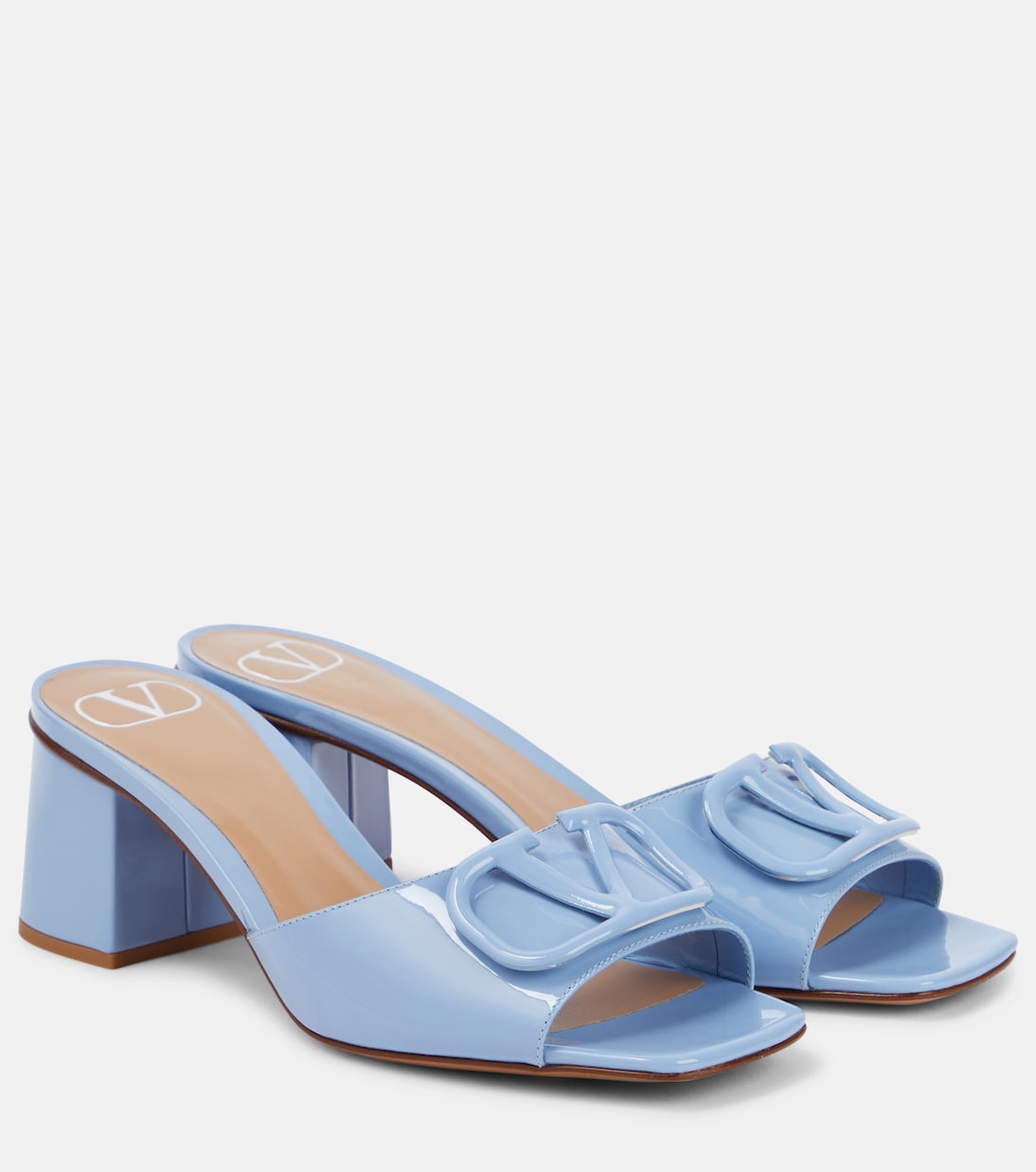 VLogo Signature patent leather mules in blue Valentino Garavani Mytheresa