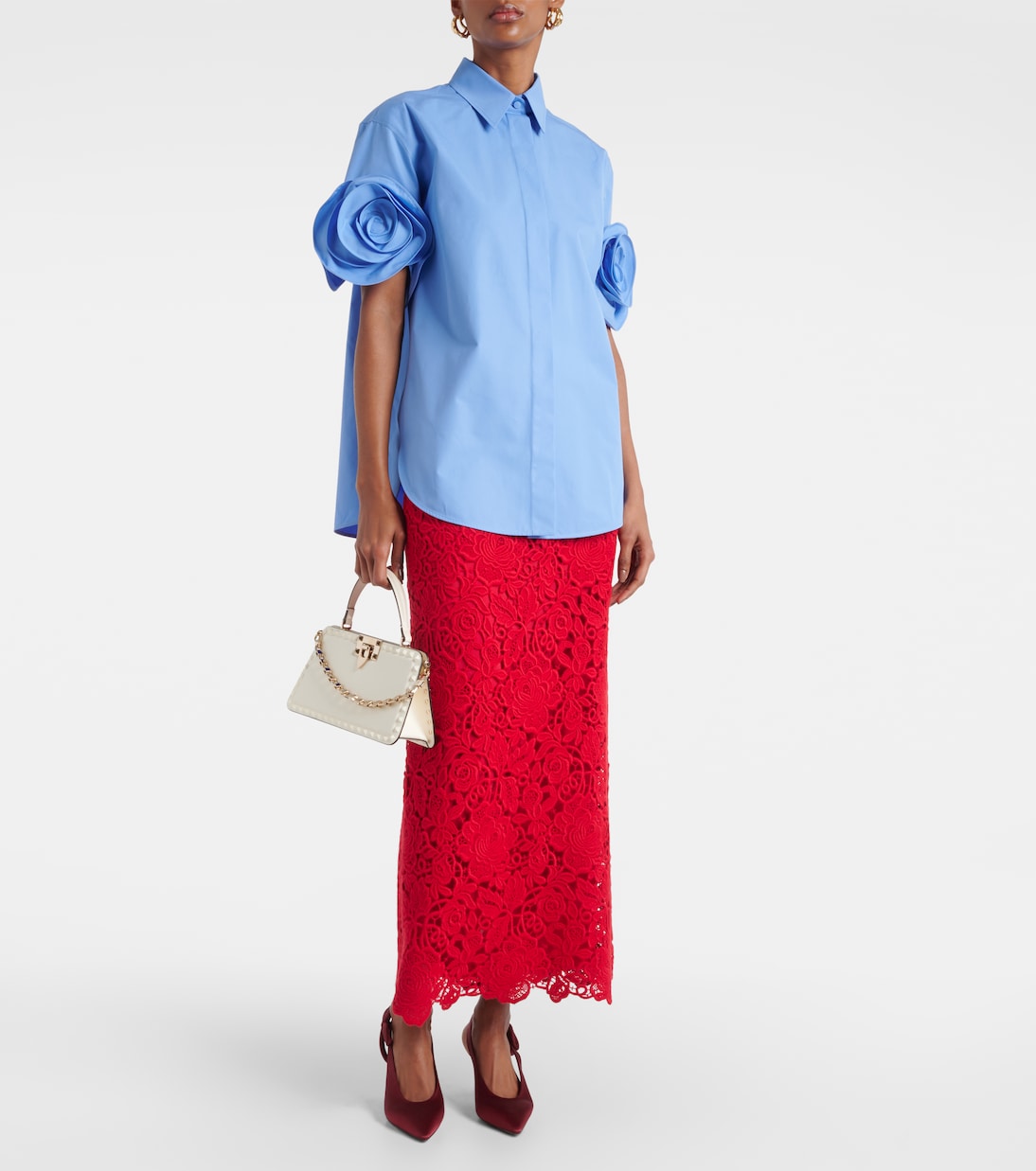 Camicia in cotone con applicazioni floreali | Valentino