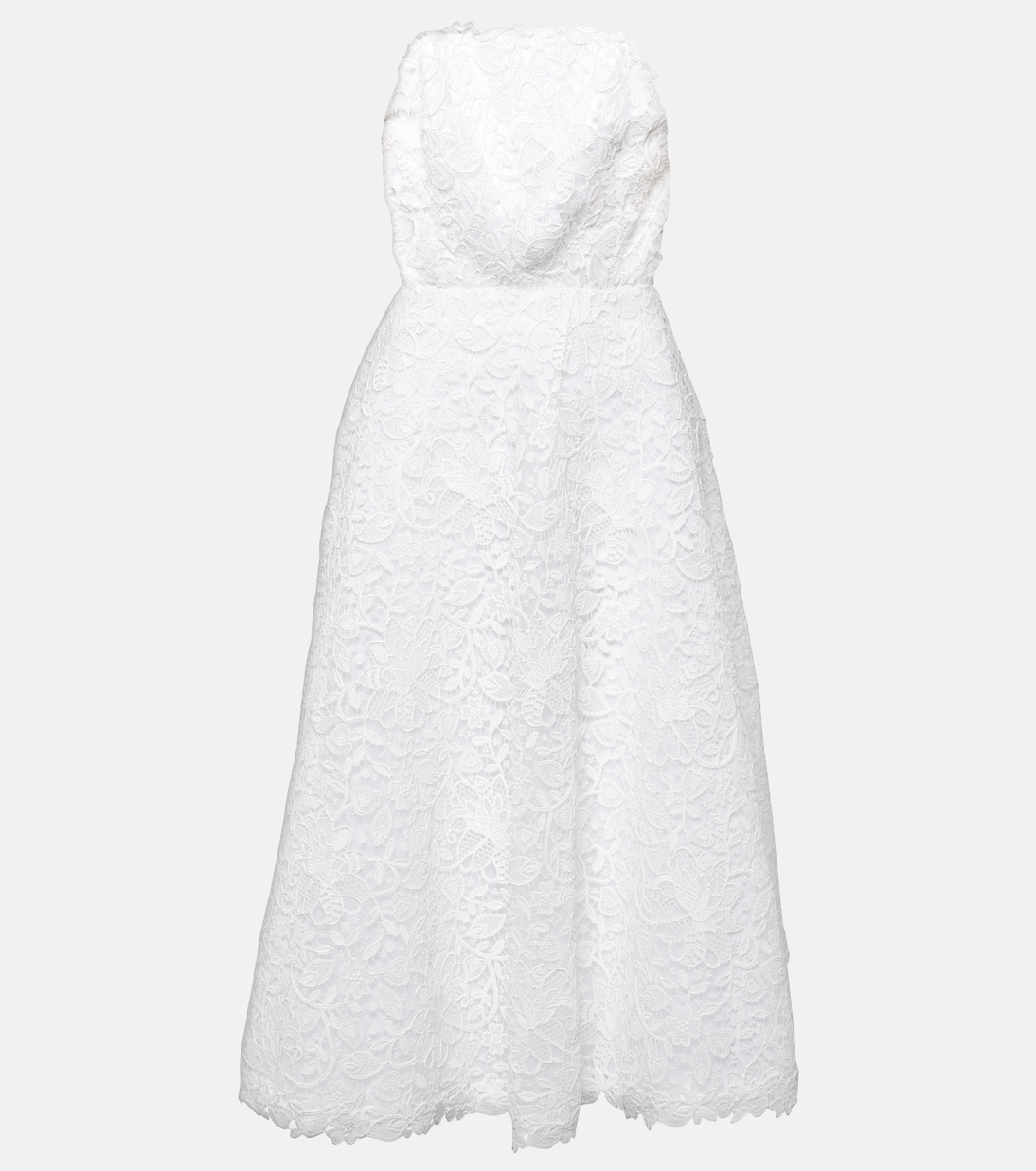 Robe midi bustier en dentelle à fleurs | Carolina Herrera