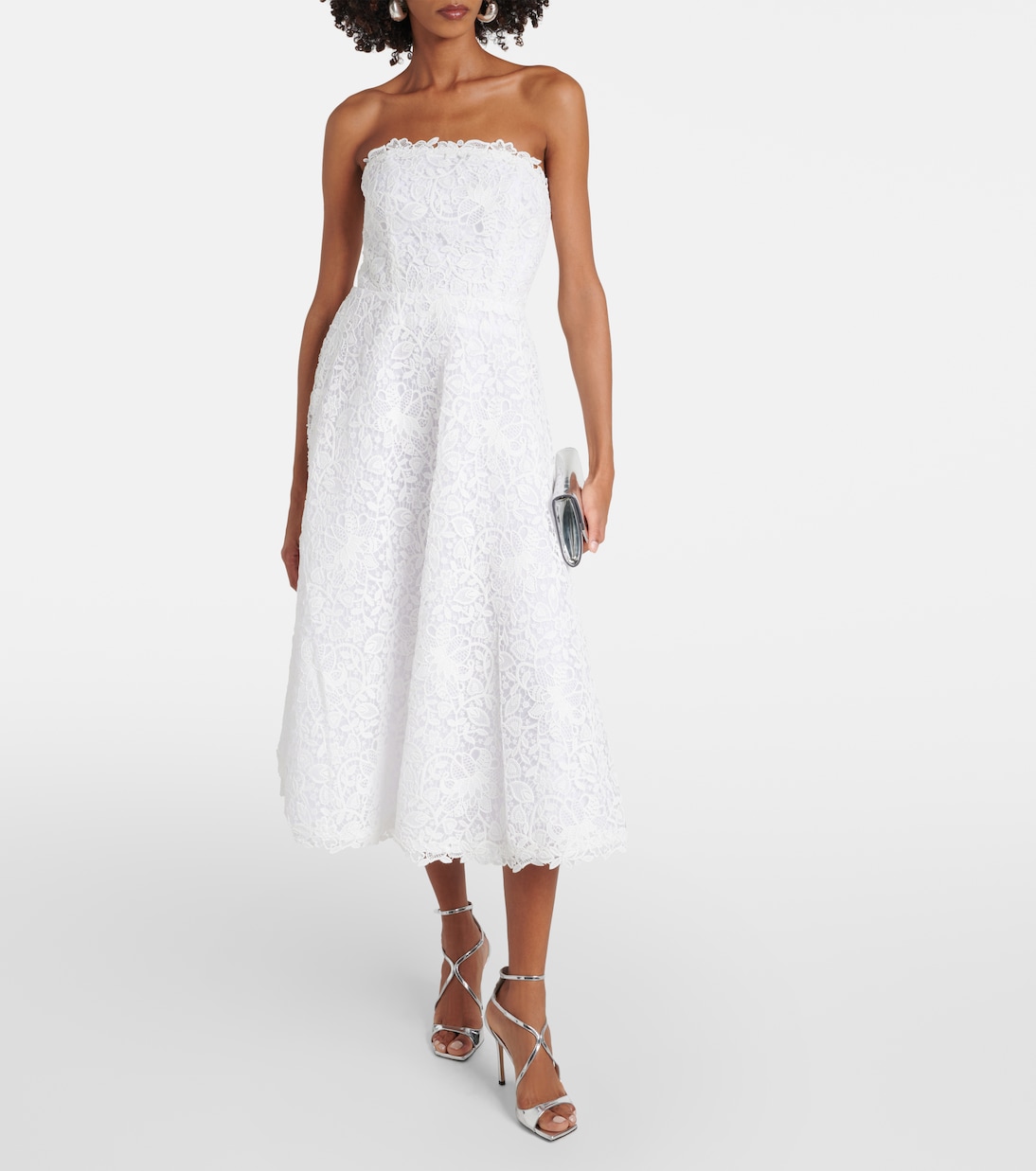 Robe midi bustier en dentelle à fleurs | Carolina Herrera