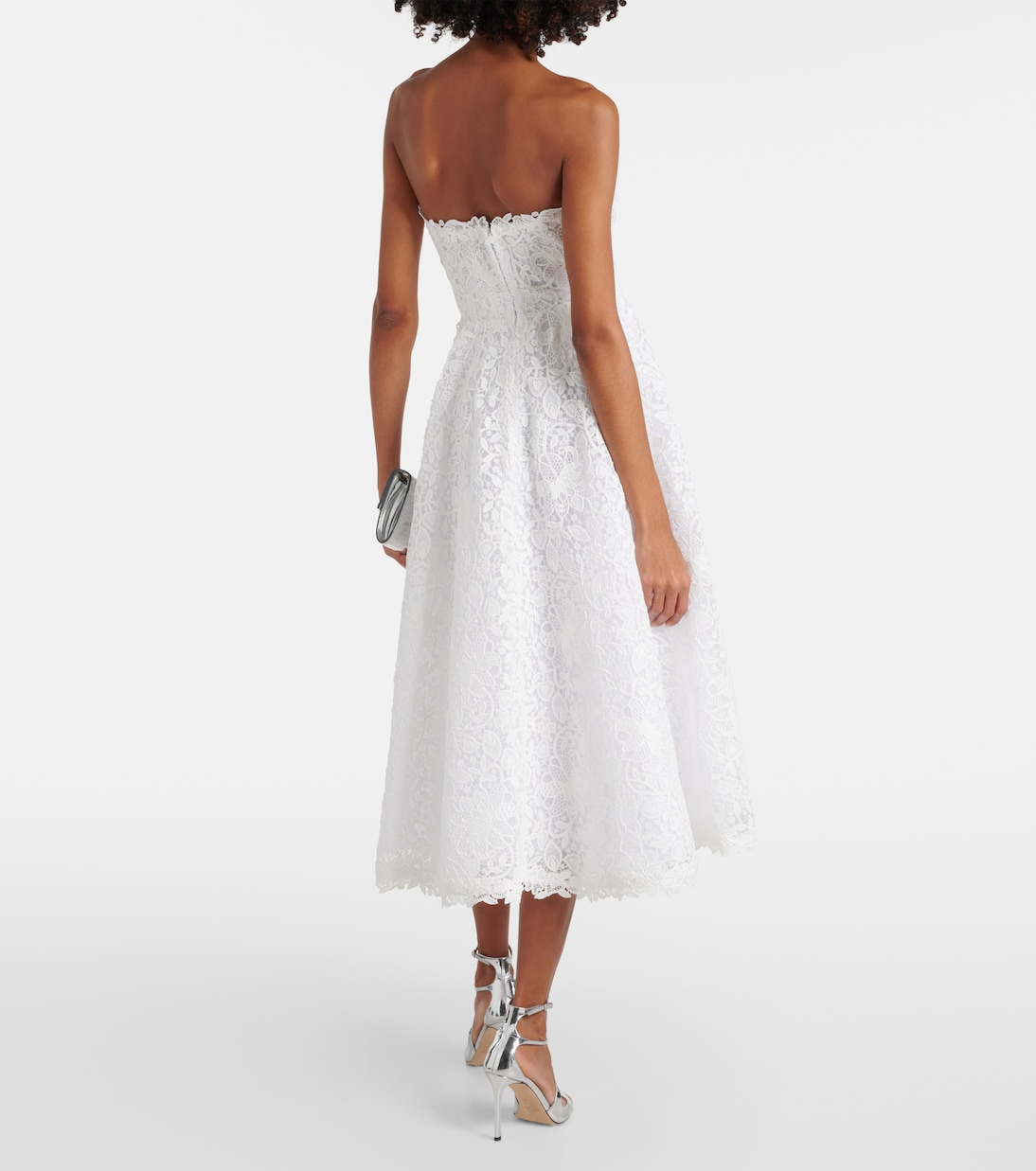 Robe midi bustier en dentelle à fleurs | Carolina Herrera