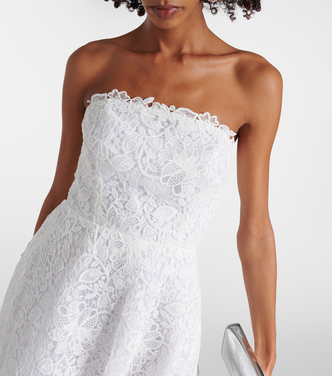 Robe midi bustier en dentelle à fleurs | Carolina Herrera