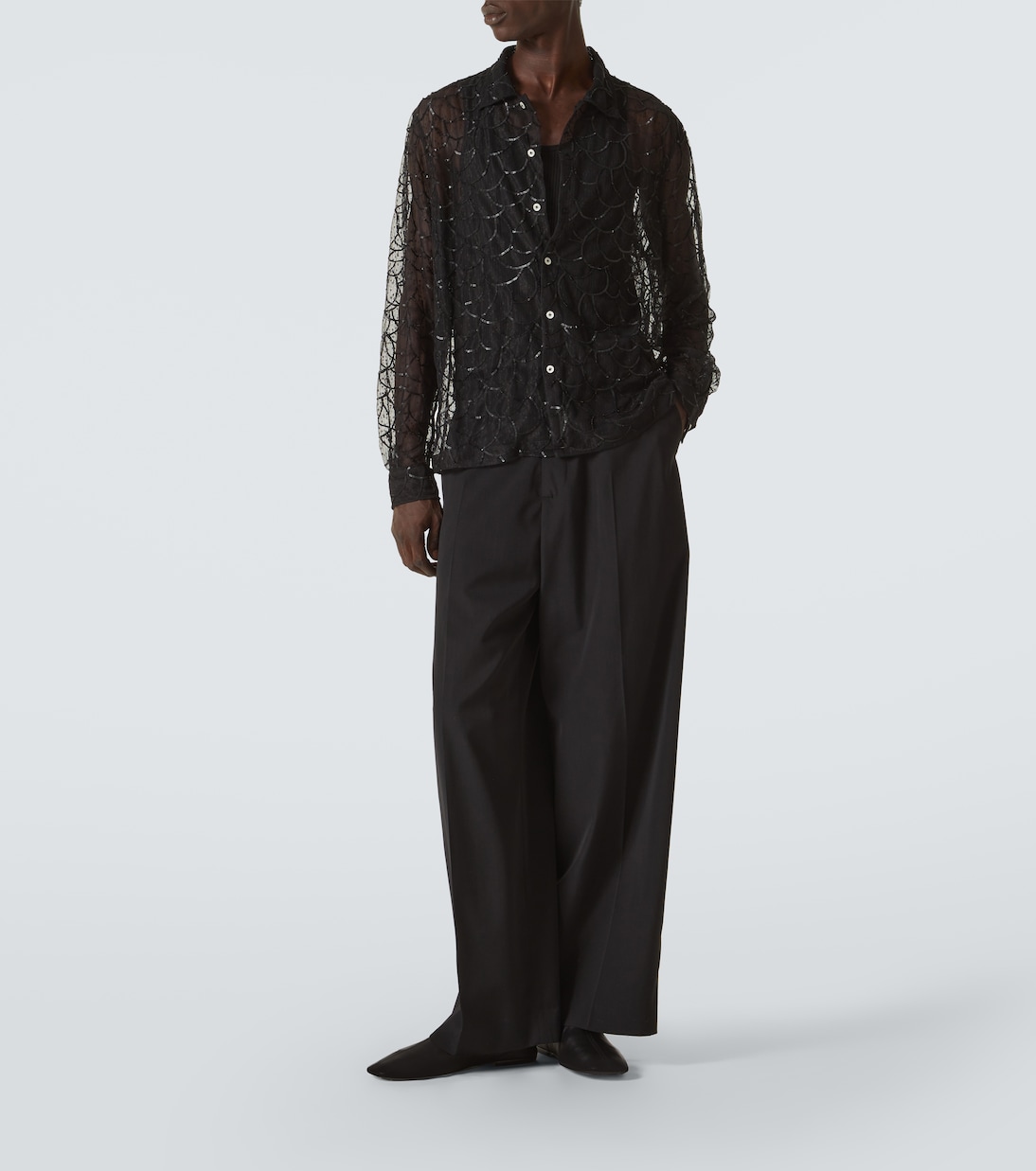 Pewter Shoal sequined mesh shirt | Bode
