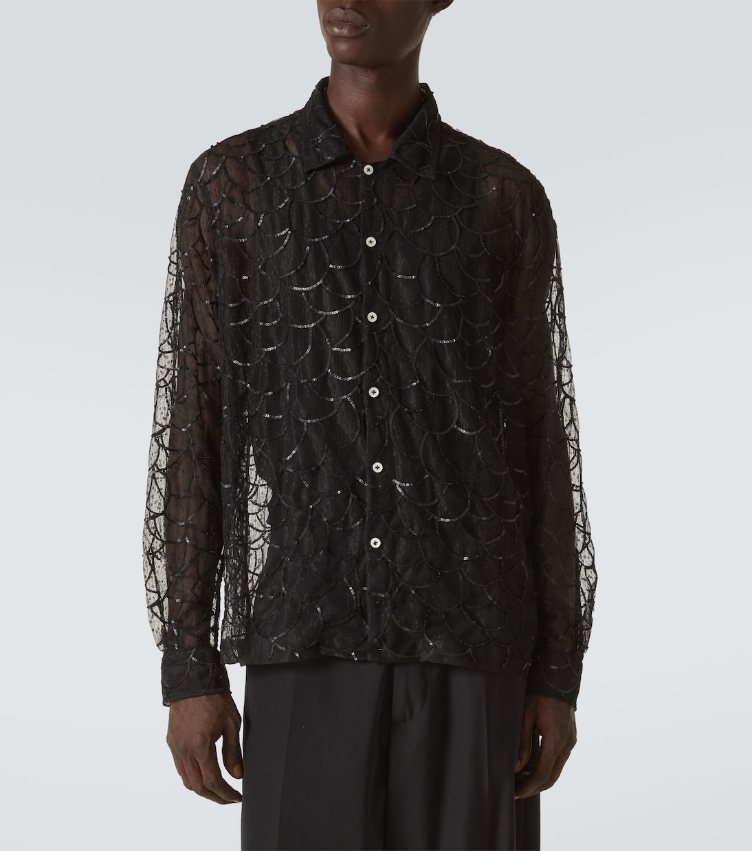 Pewter Shoal sequined mesh shirt | Bode