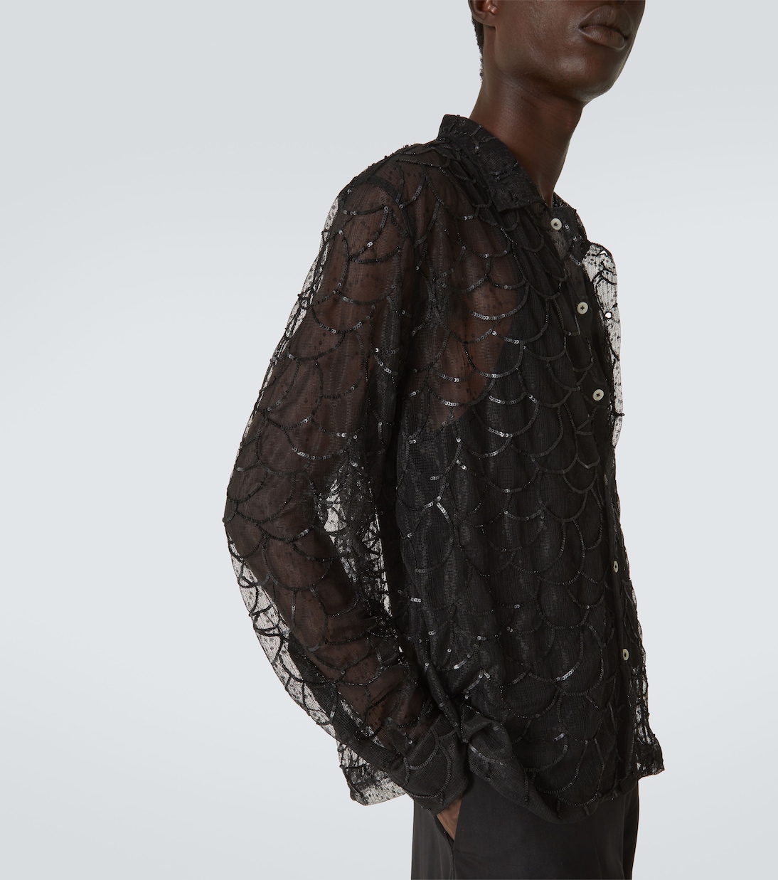 Pewter Shoal sequined mesh shirt | Bode