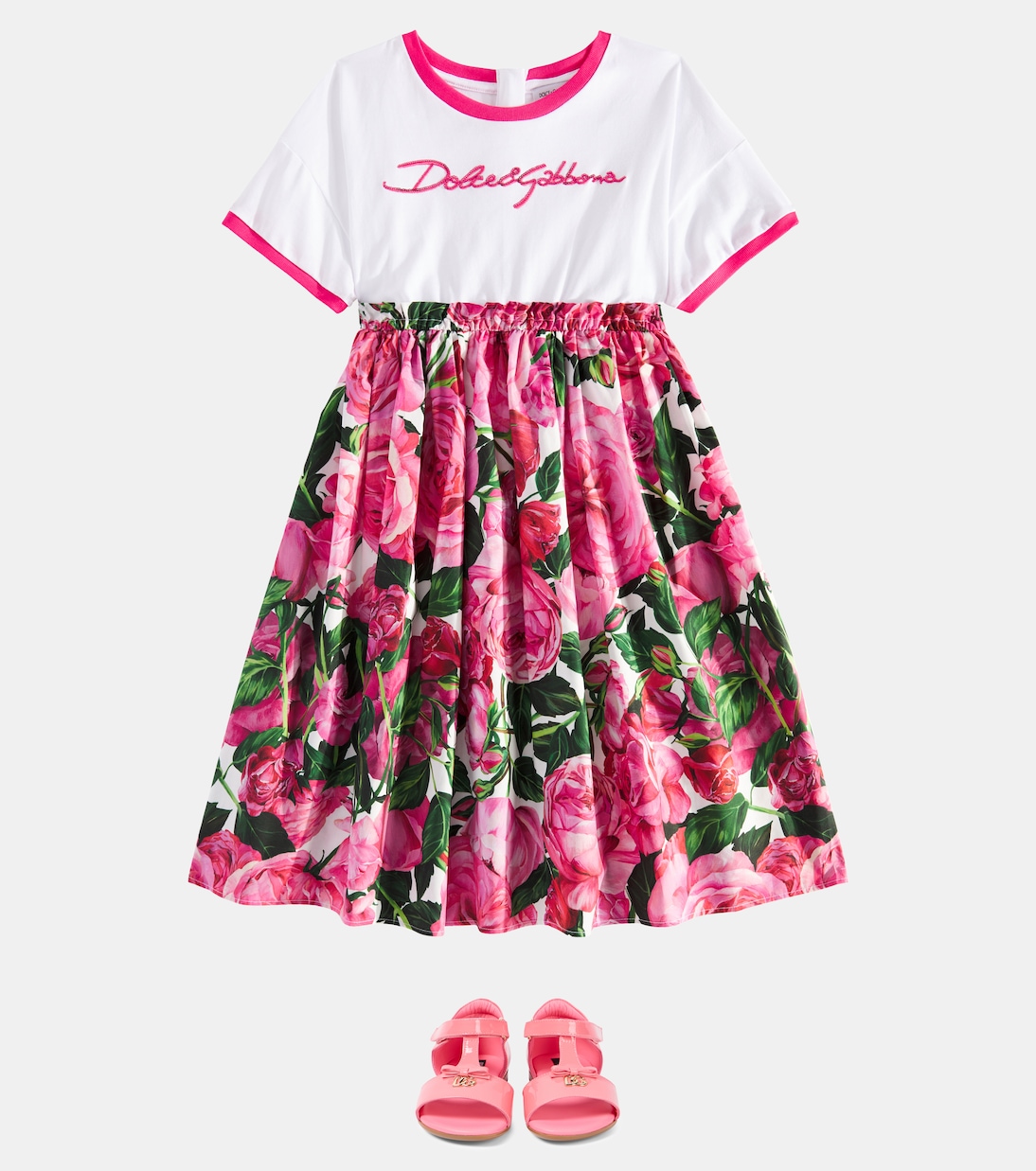 Vestido corto de popelín de algodón | Dolce&Gabbana Kids