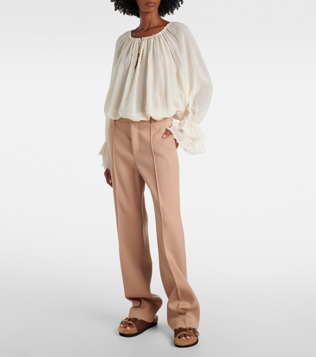 Sandalen Nil aus Leder mit Shearling | Chloé