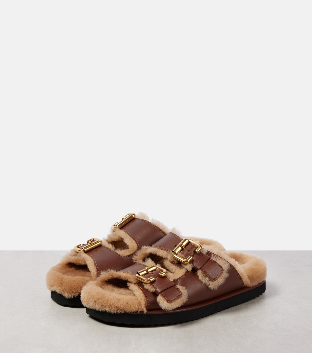 Sandalen Nil aus Leder mit Shearling | Chloé