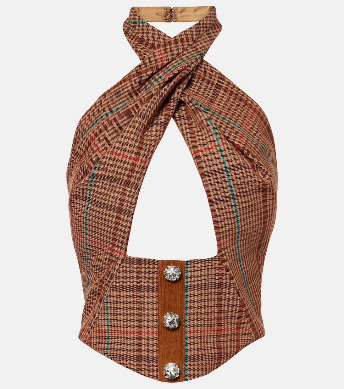 Moderno Top in Mistura di Lana con Motivo a Quadri, Stile a Mano Libera