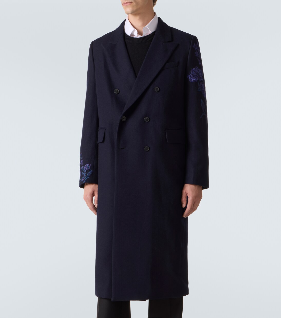 Floral double-breasted wool coat | Dries Van Noten