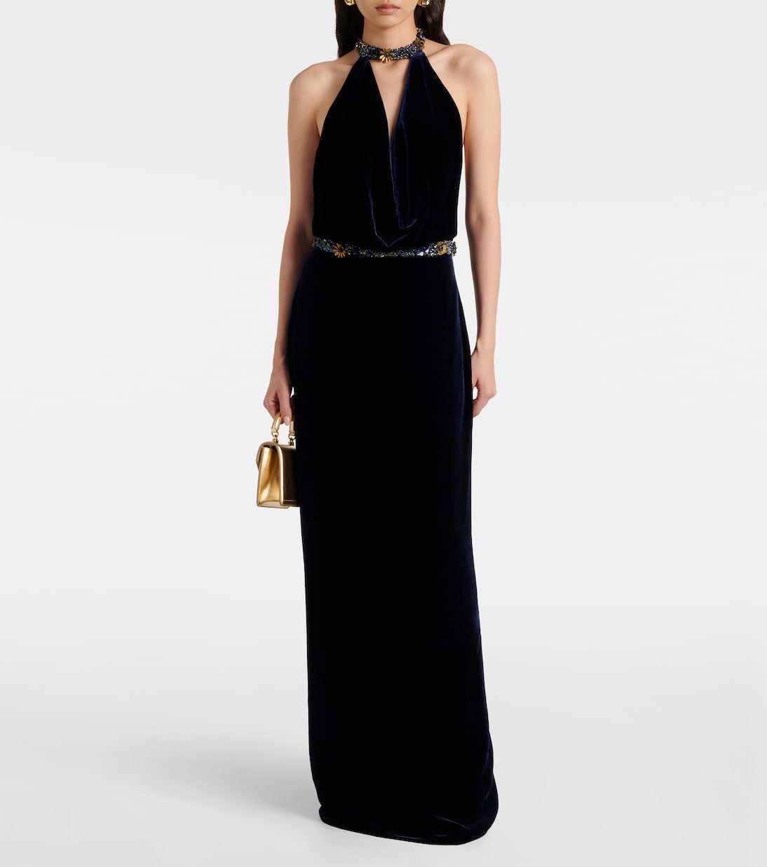 Crystal-embellished velvet gown | Costarellos