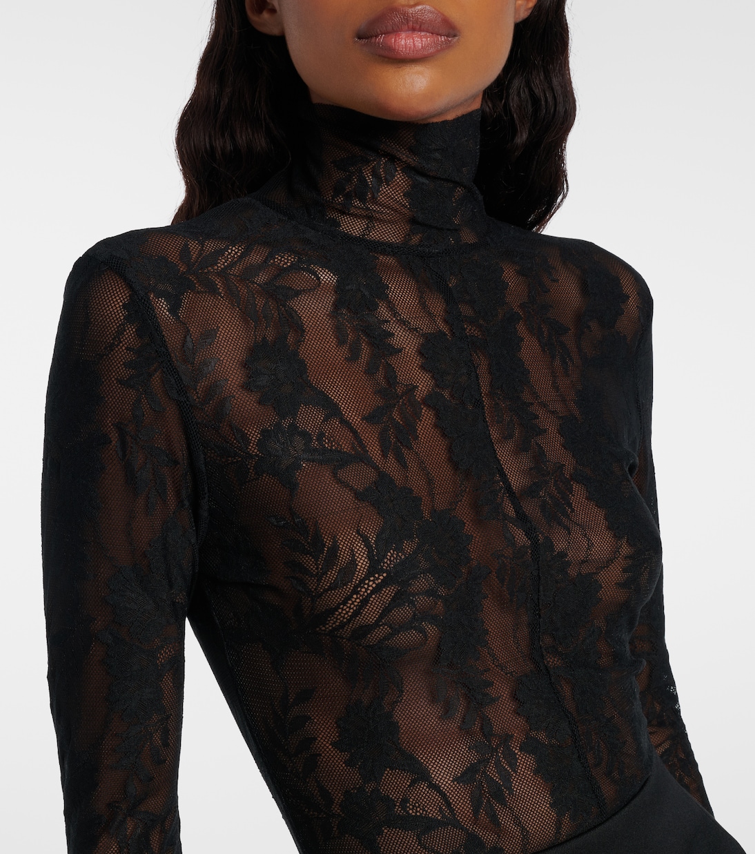 Turtleneck lace sheer catsuit | Norma Kamali
