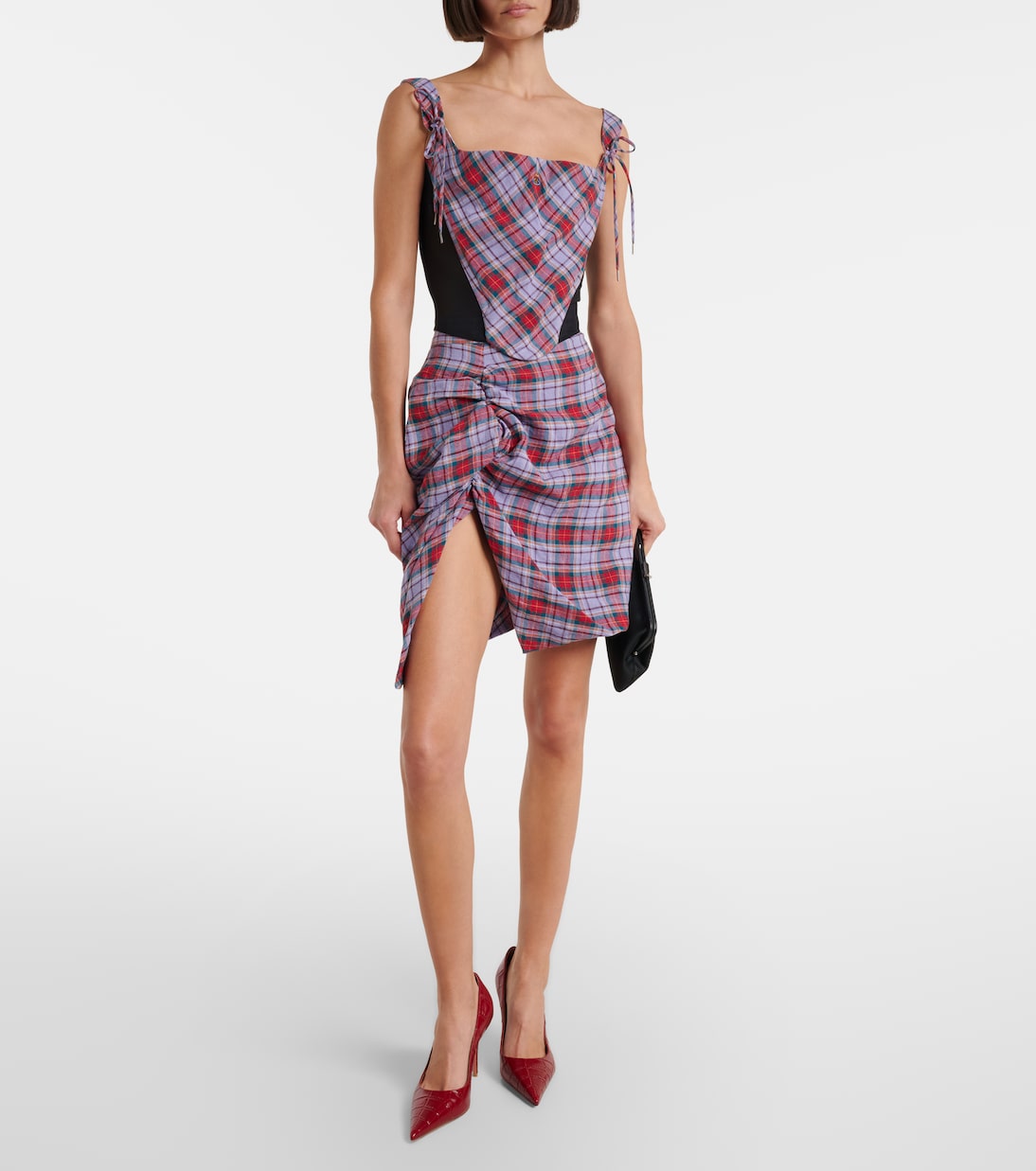 Puppy tartan linen and mesh bustier top | Vivienne Westwood
