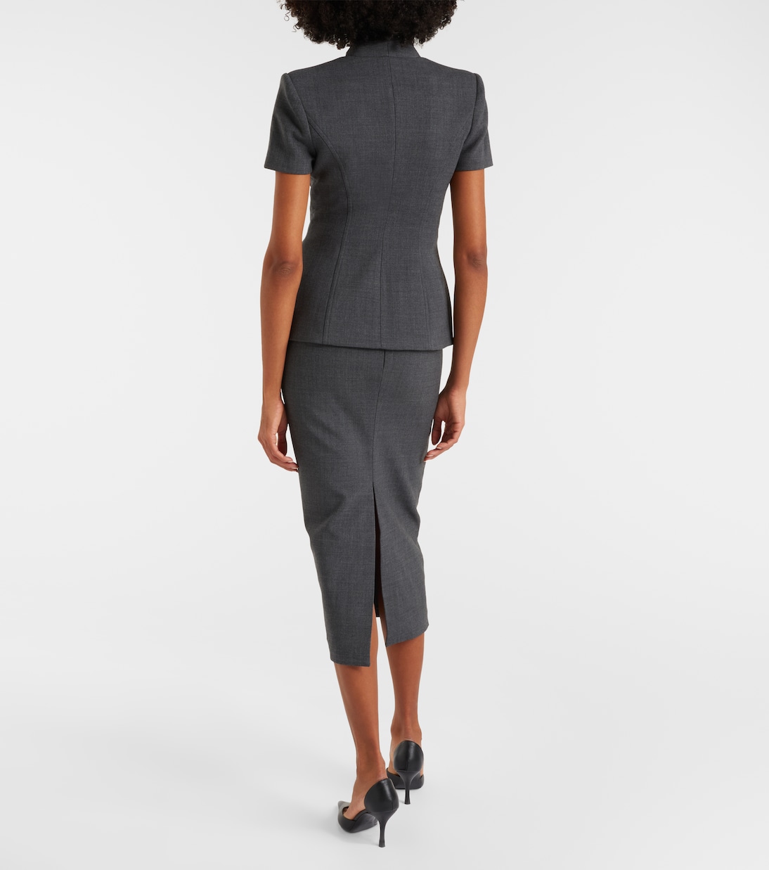 Vestido midi con peplum y aplique floral | Self-Portrait