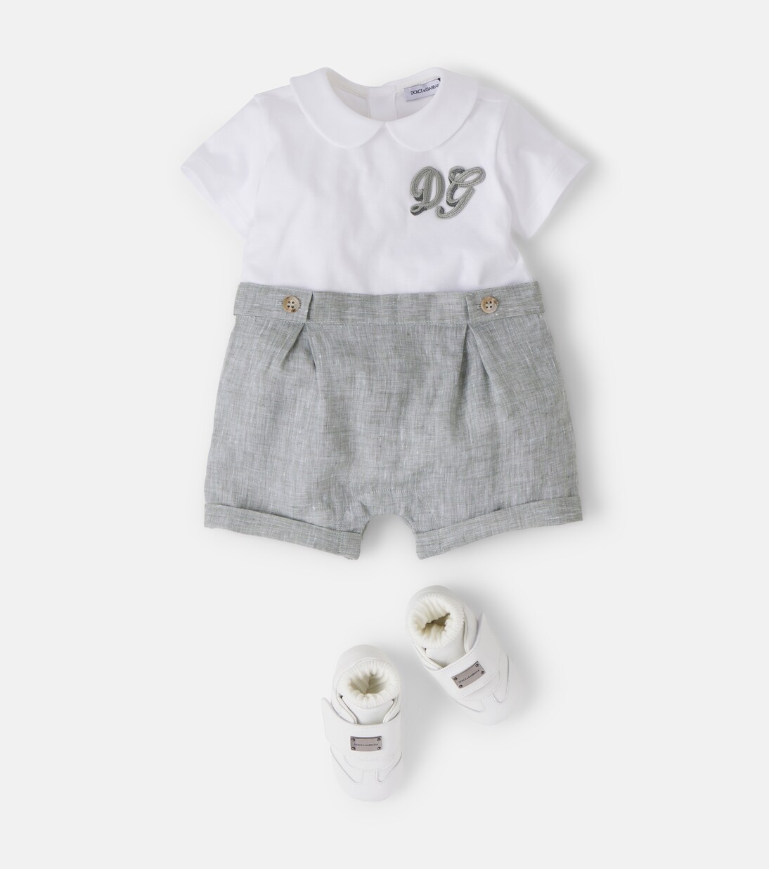 Bebé - mono de lino y algodón bordado | Dolce&Gabbana Kids