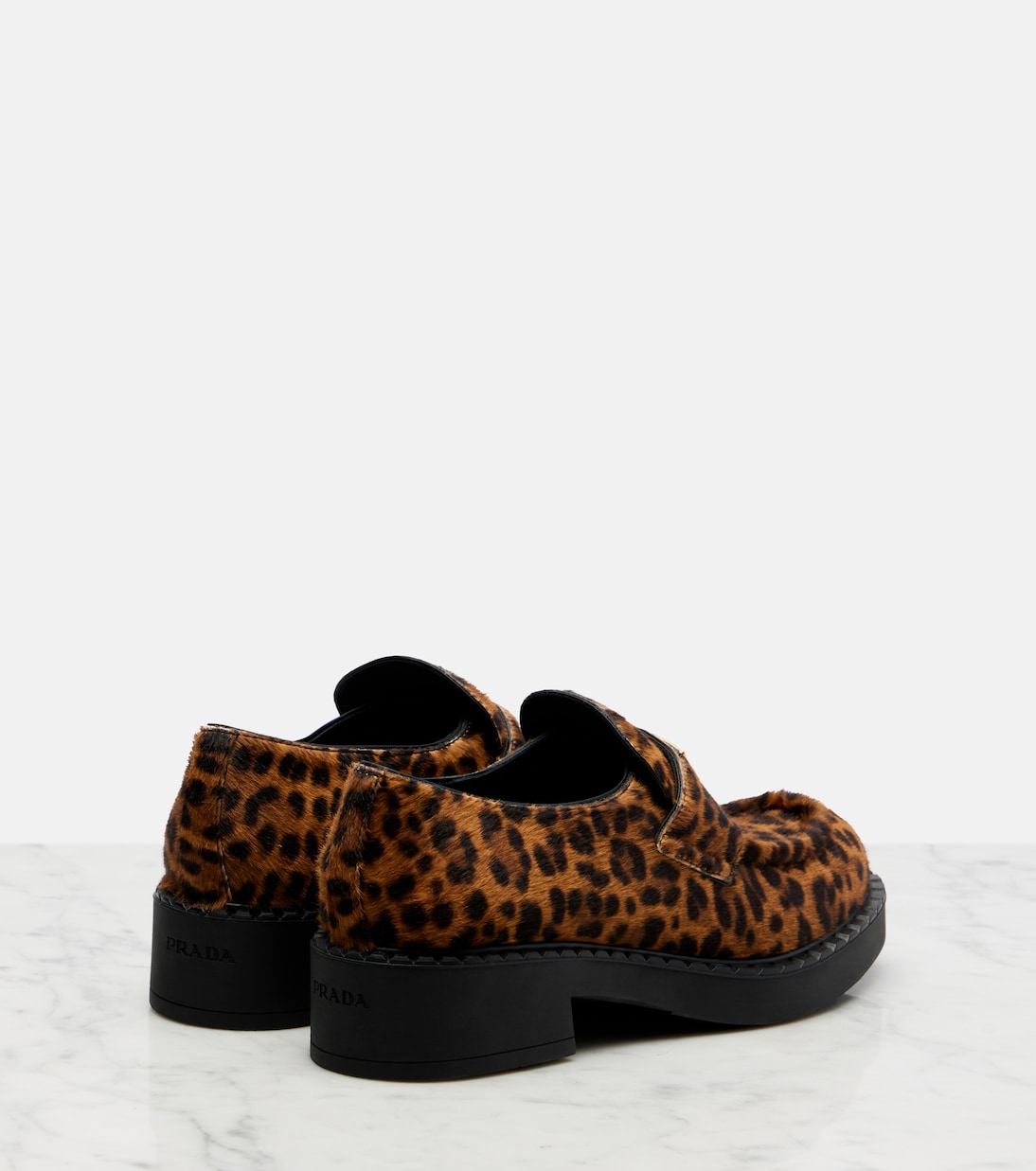 Chocolate leopard-print calf hair loafers | Prada