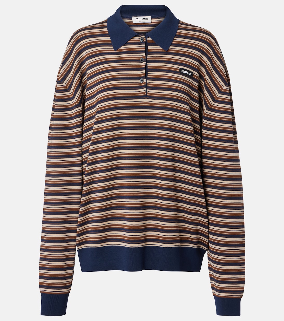 Striped virgin wool polo sweater | Miu Miu