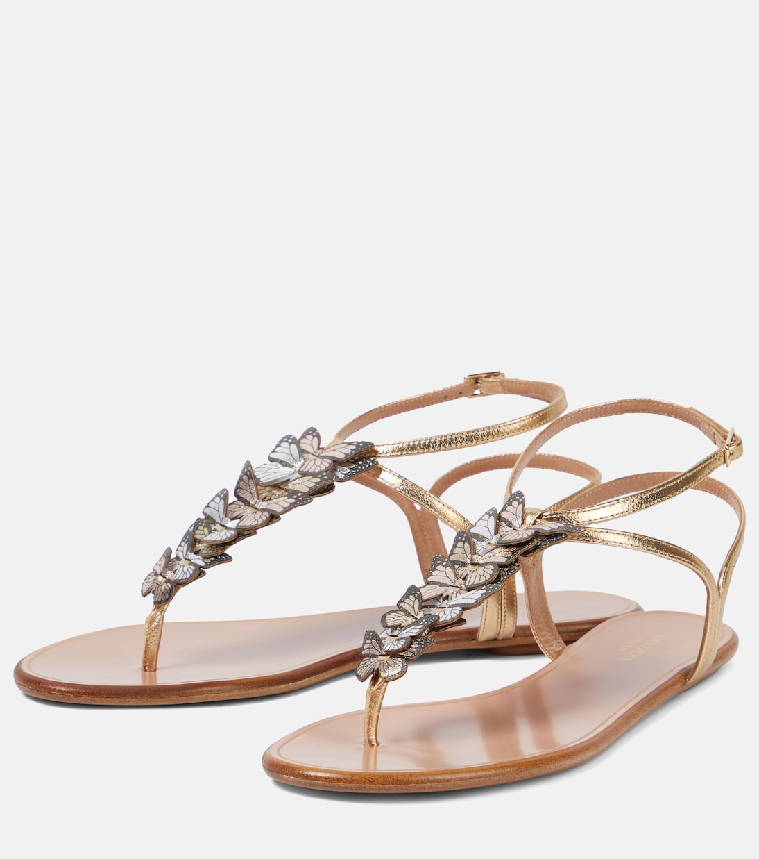 صندل بصباع من الجلد المعدني Papillon | Aquazzura