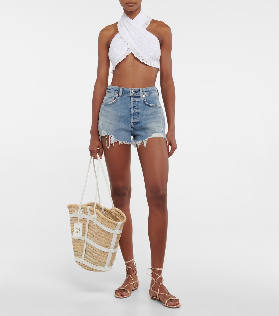 Leanna halterneck cotton crop top | Caroline Constas