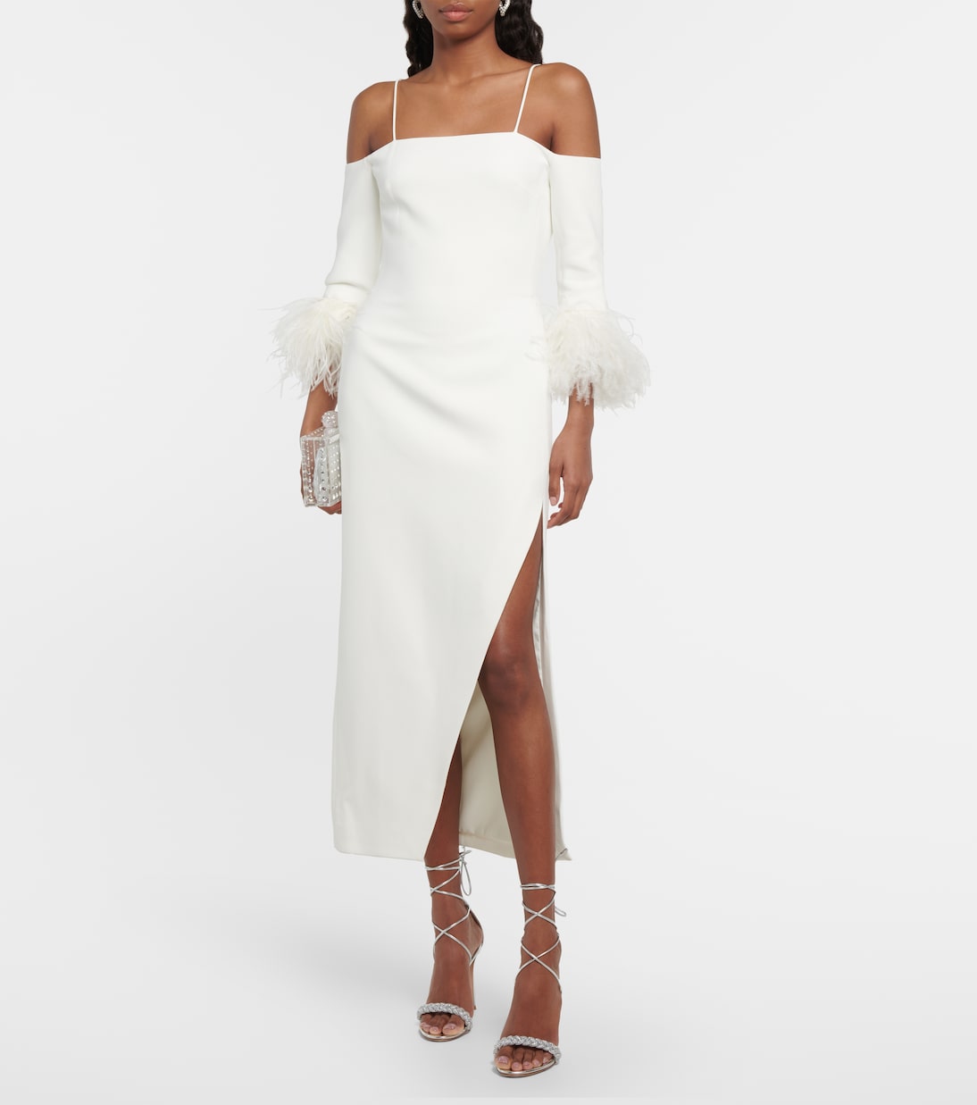 Feather-trimmed midi dress | David Koma