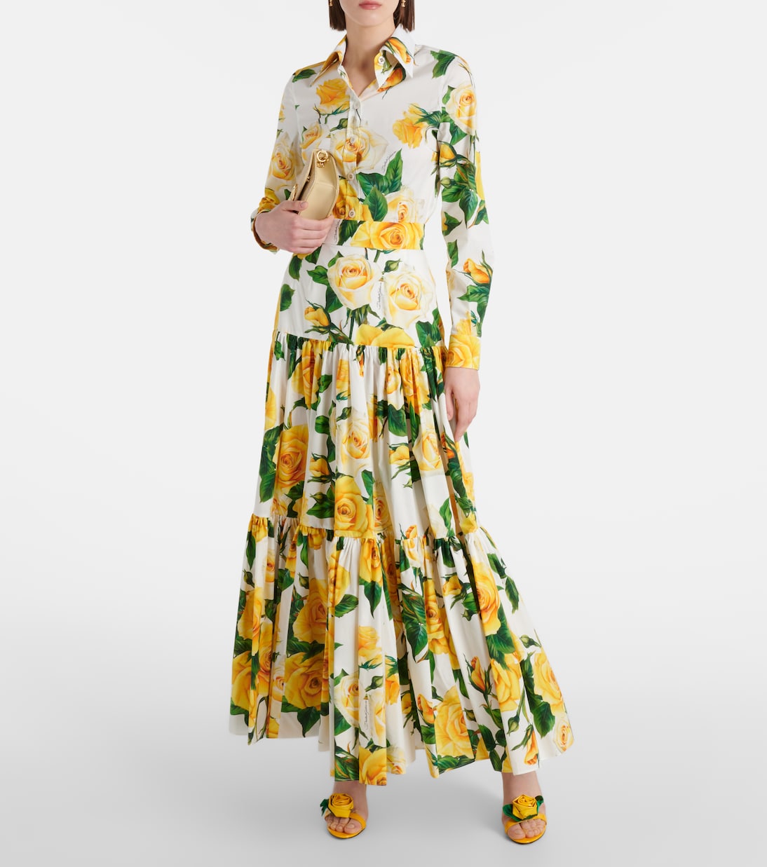 Jupe longue en coton à fleurs | Dolce&Gabbana