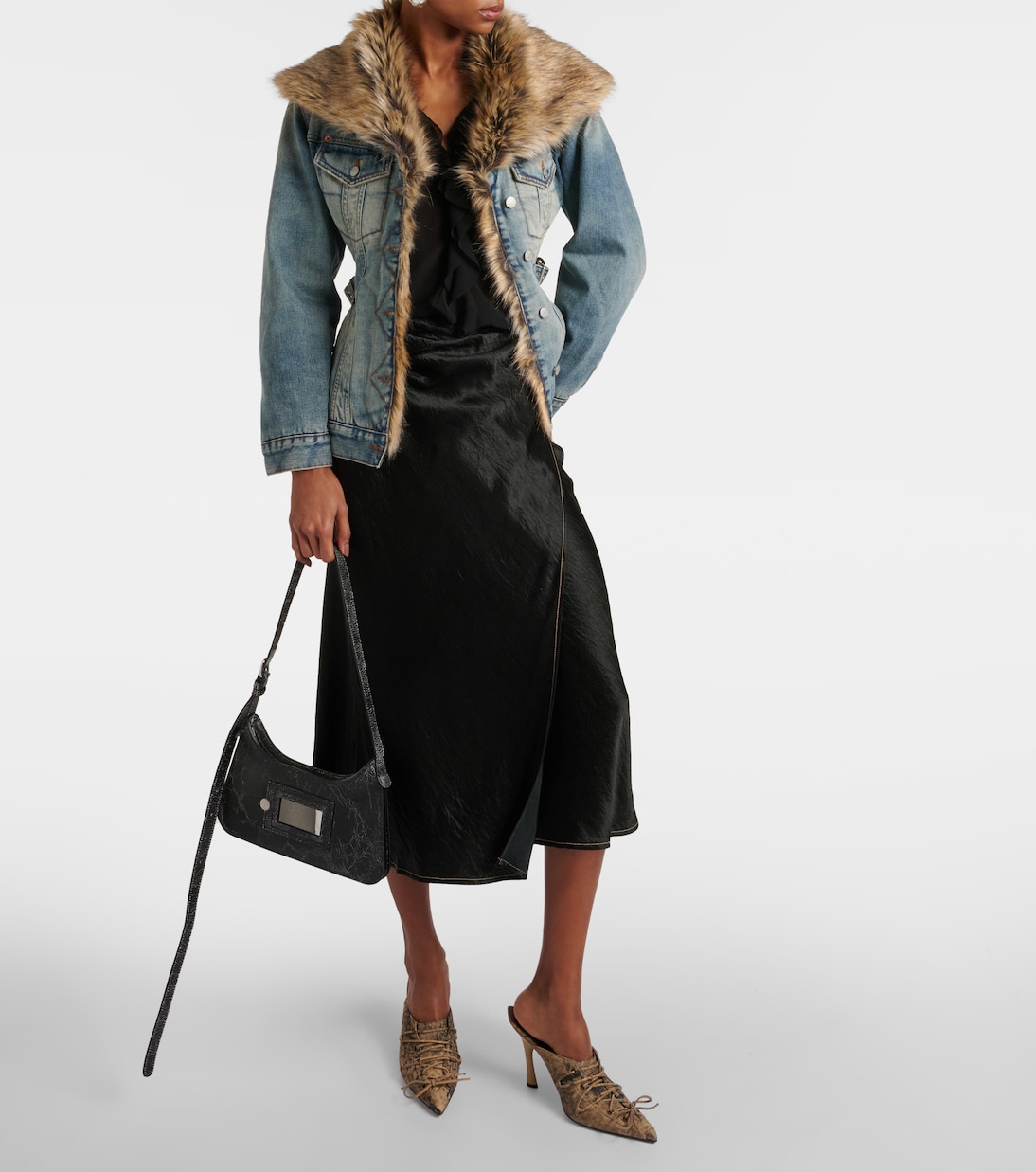 Faux fur-trimmed denim jacket | Acne Studios