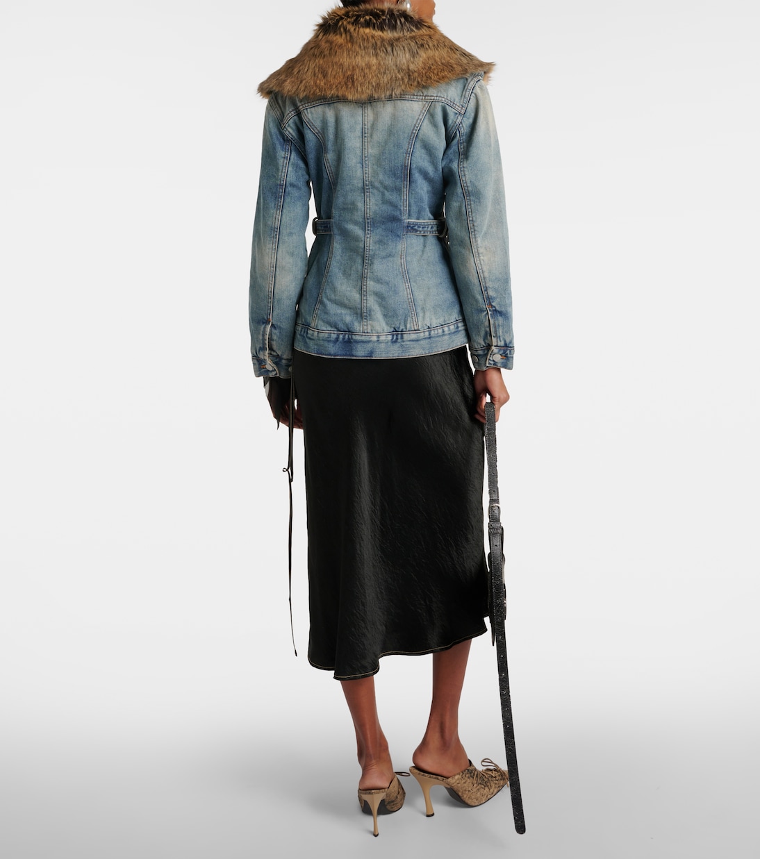 Faux fur-trimmed denim jacket | Acne Studios