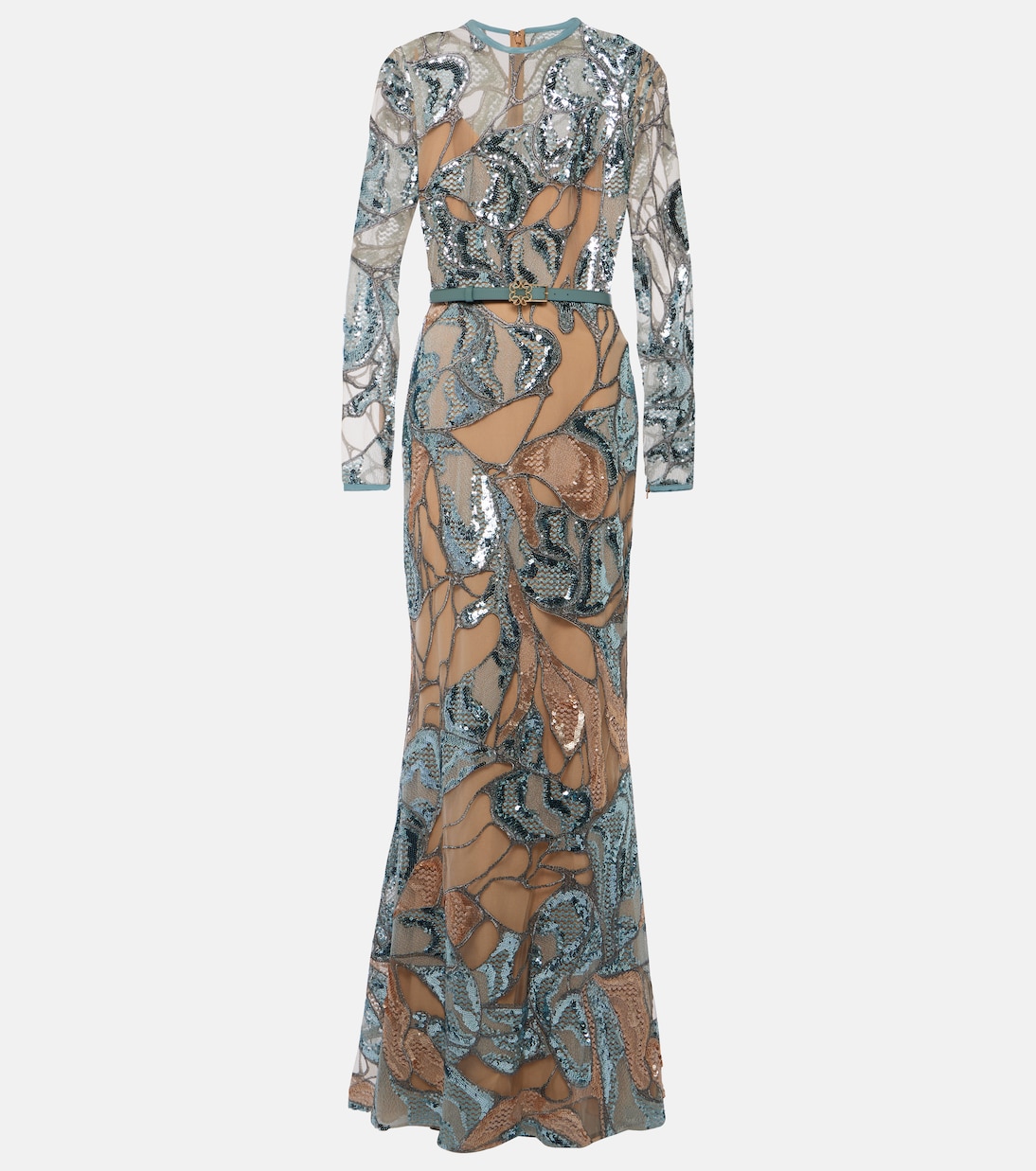 Abito lungo in misto seta con paillettes | Elie Saab