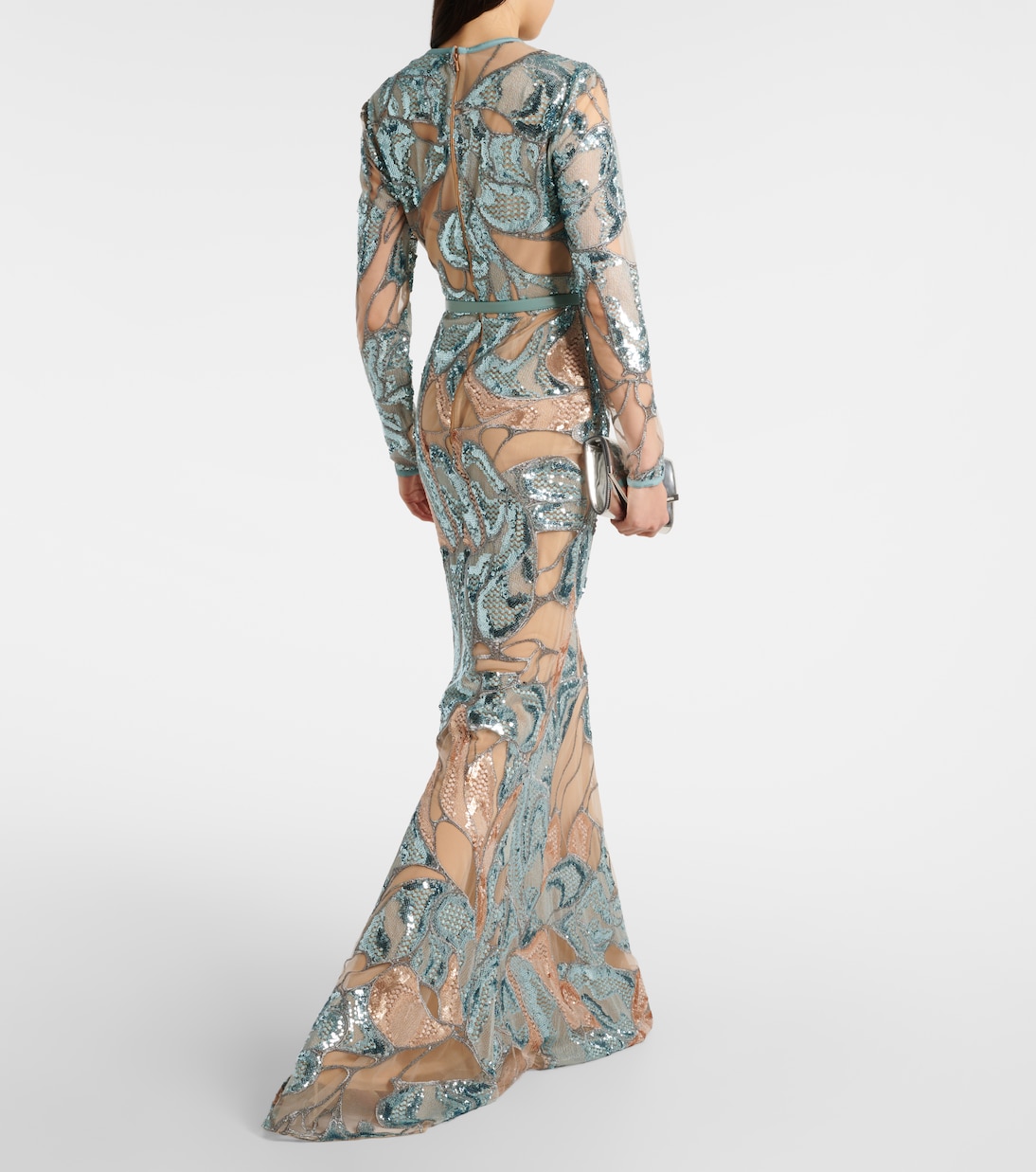 Abito lungo in misto seta con paillettes | Elie Saab