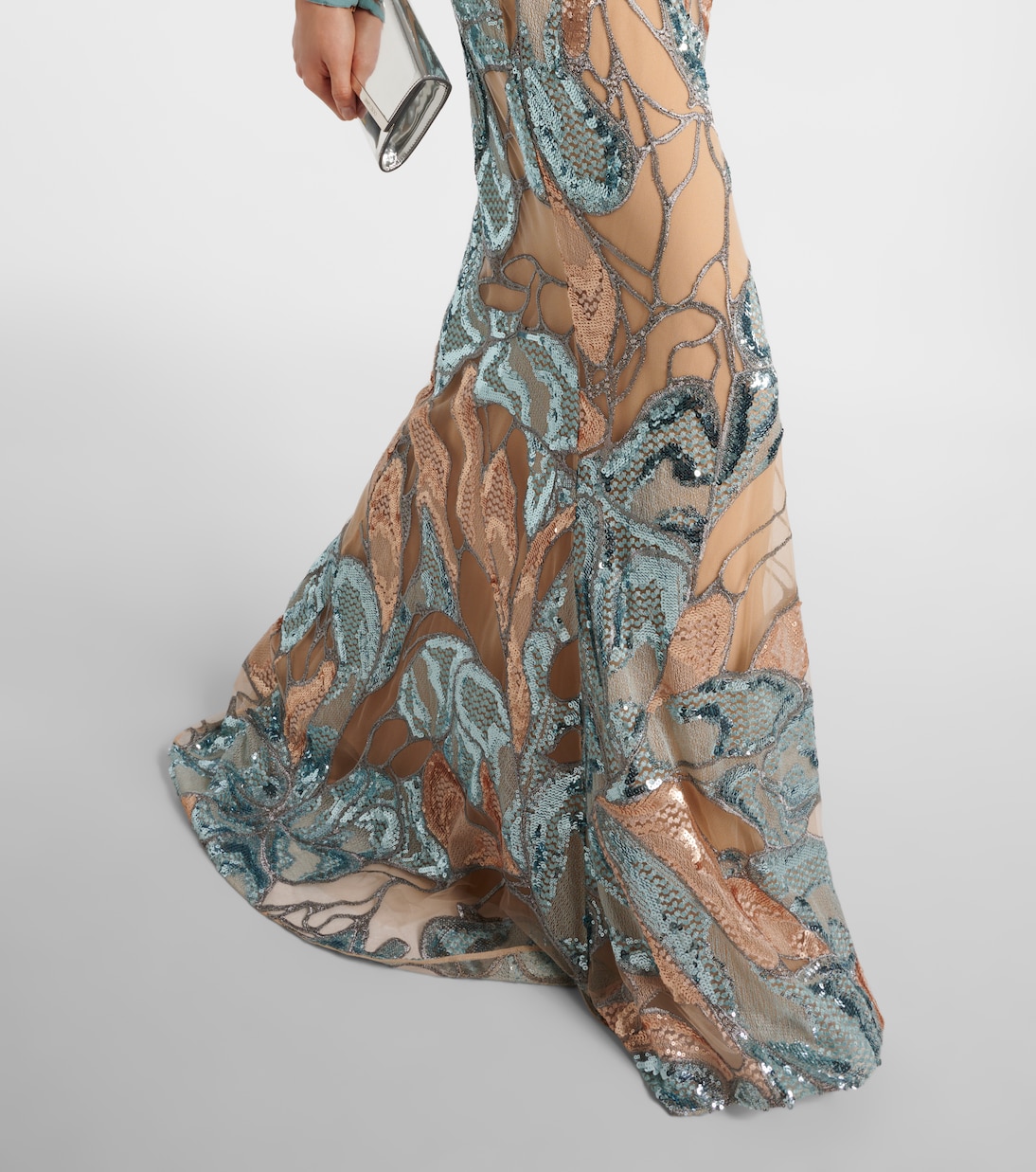 Abito lungo in misto seta con paillettes | Elie Saab