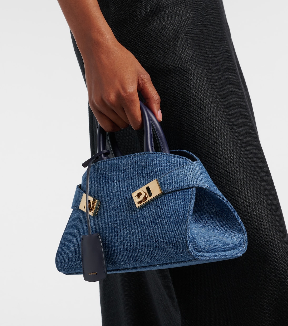 Hug Small denim tote bag | Ferragamo