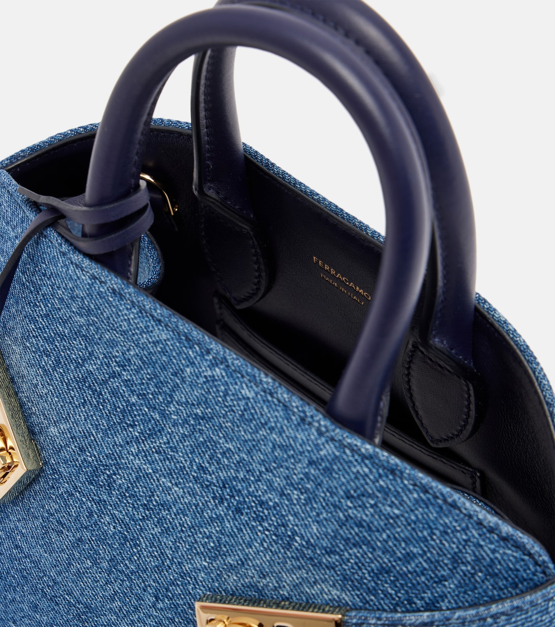 Hug Small denim tote bag | Ferragamo