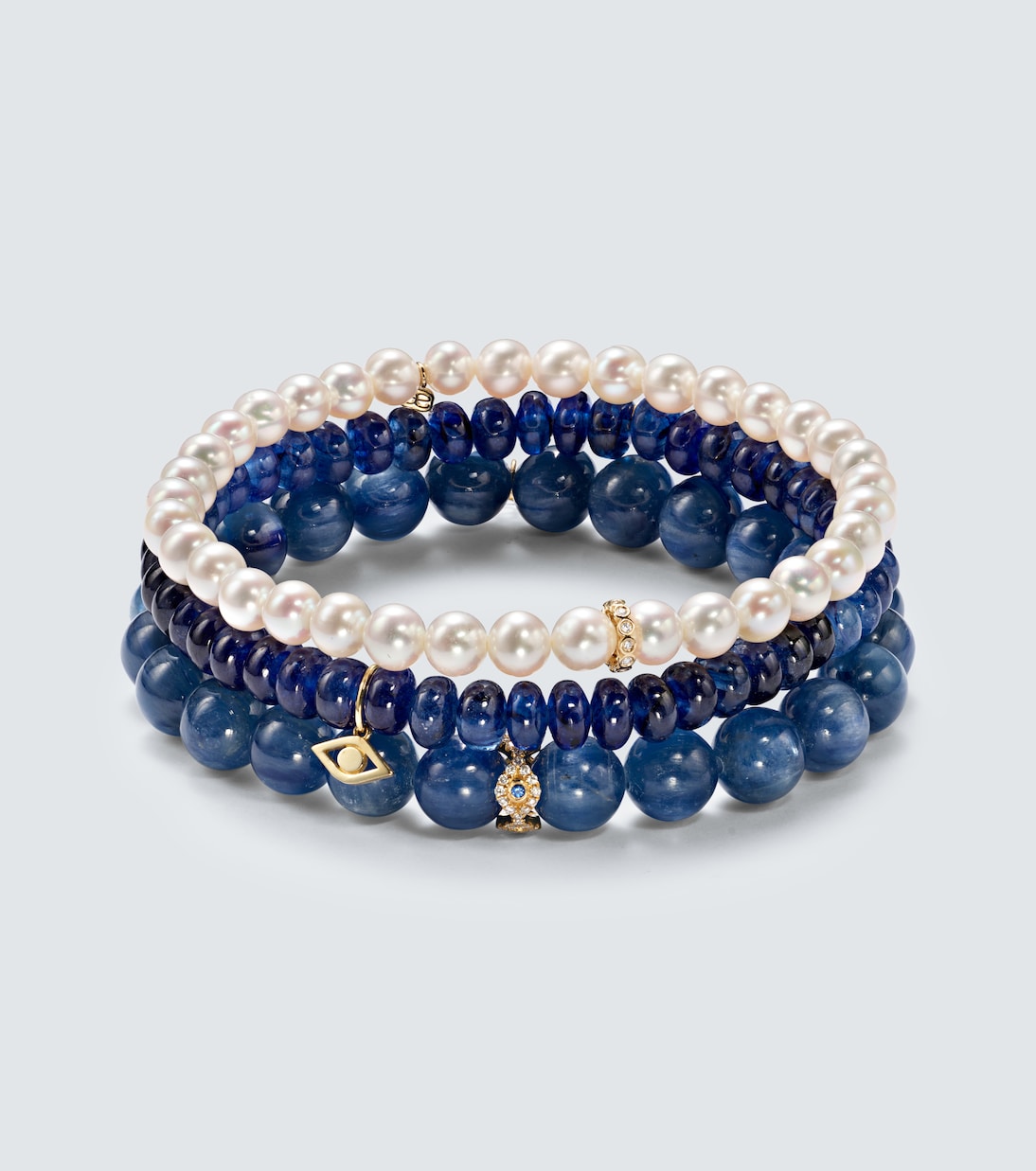 Set aus drei Armbändern aus Edelsteinen und Süßwasserperlen mit 14kt Gelbgold | Sydney Evan