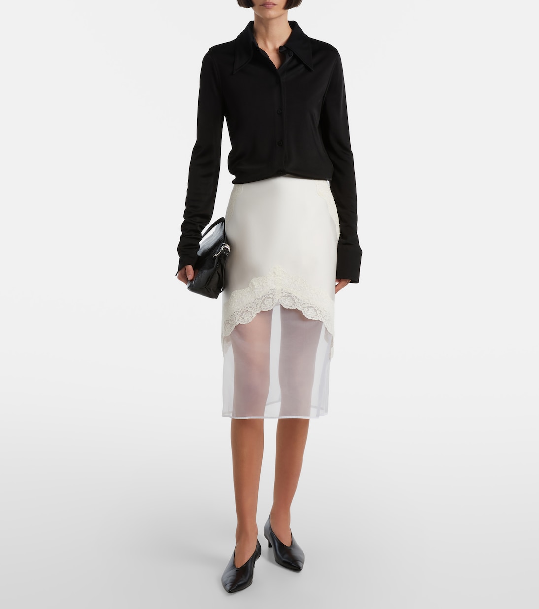 Lace-trimmed satin midi skirt | Jil Sander