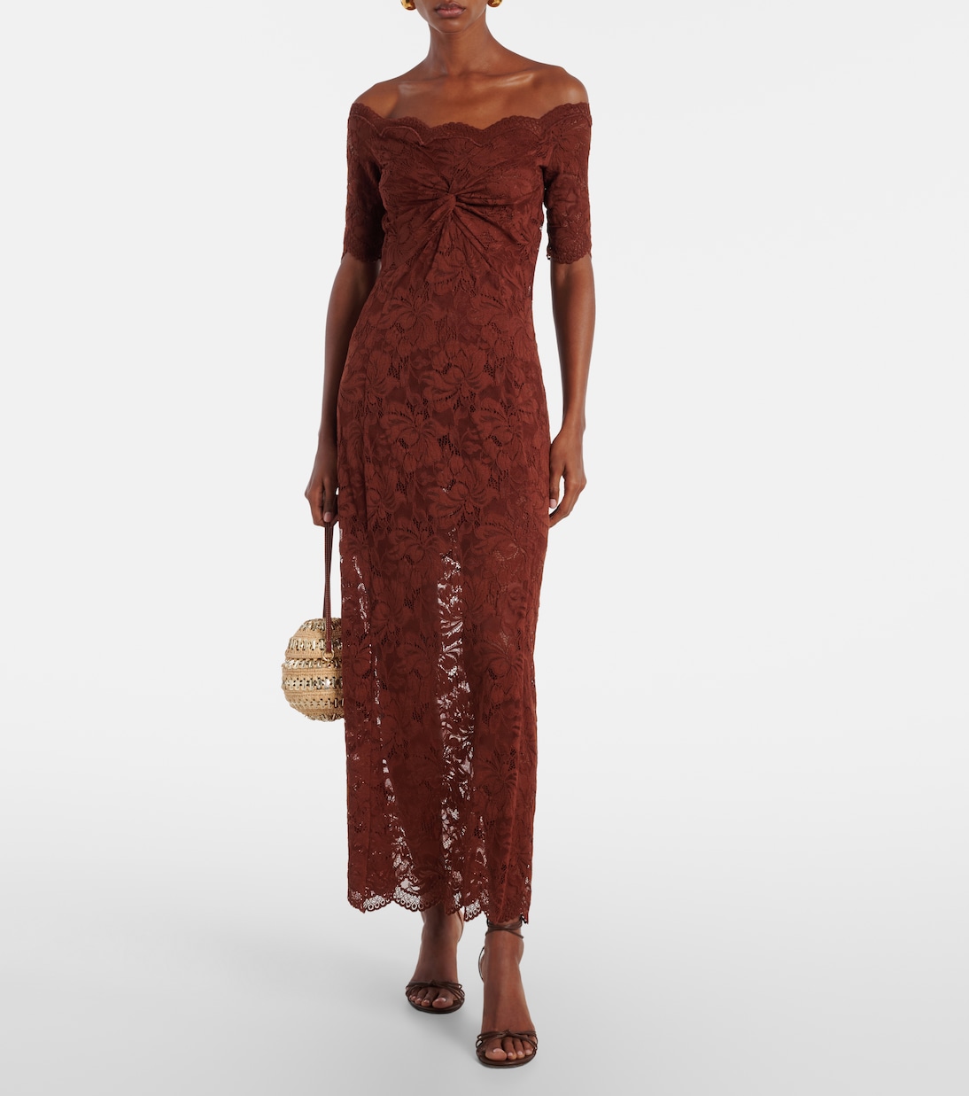 Off-Shoulder-Maxikleid aus Spitze | Rabanne