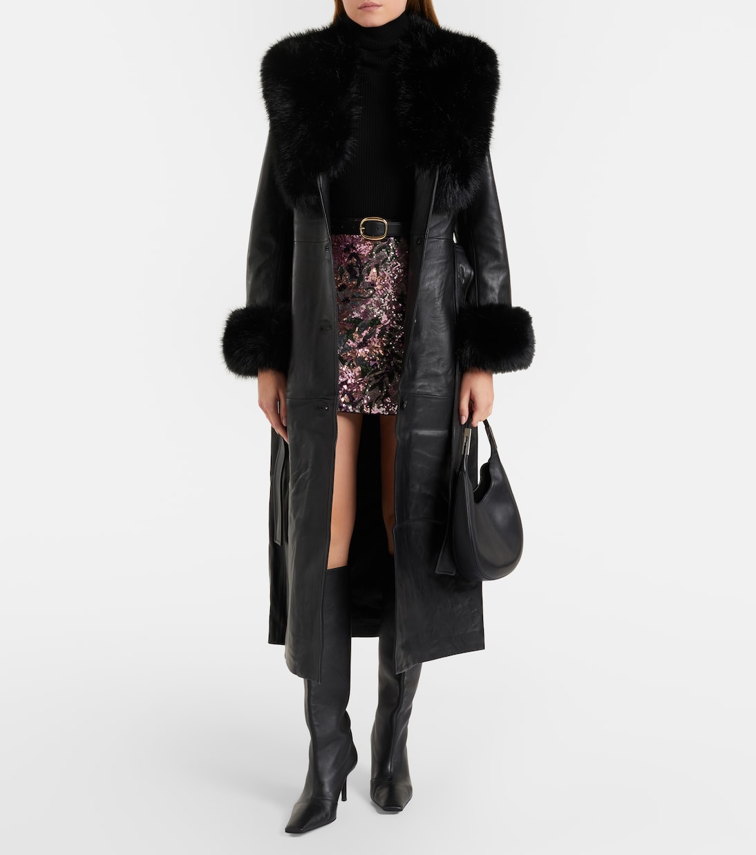 Belted leather coat | Self-Portrait