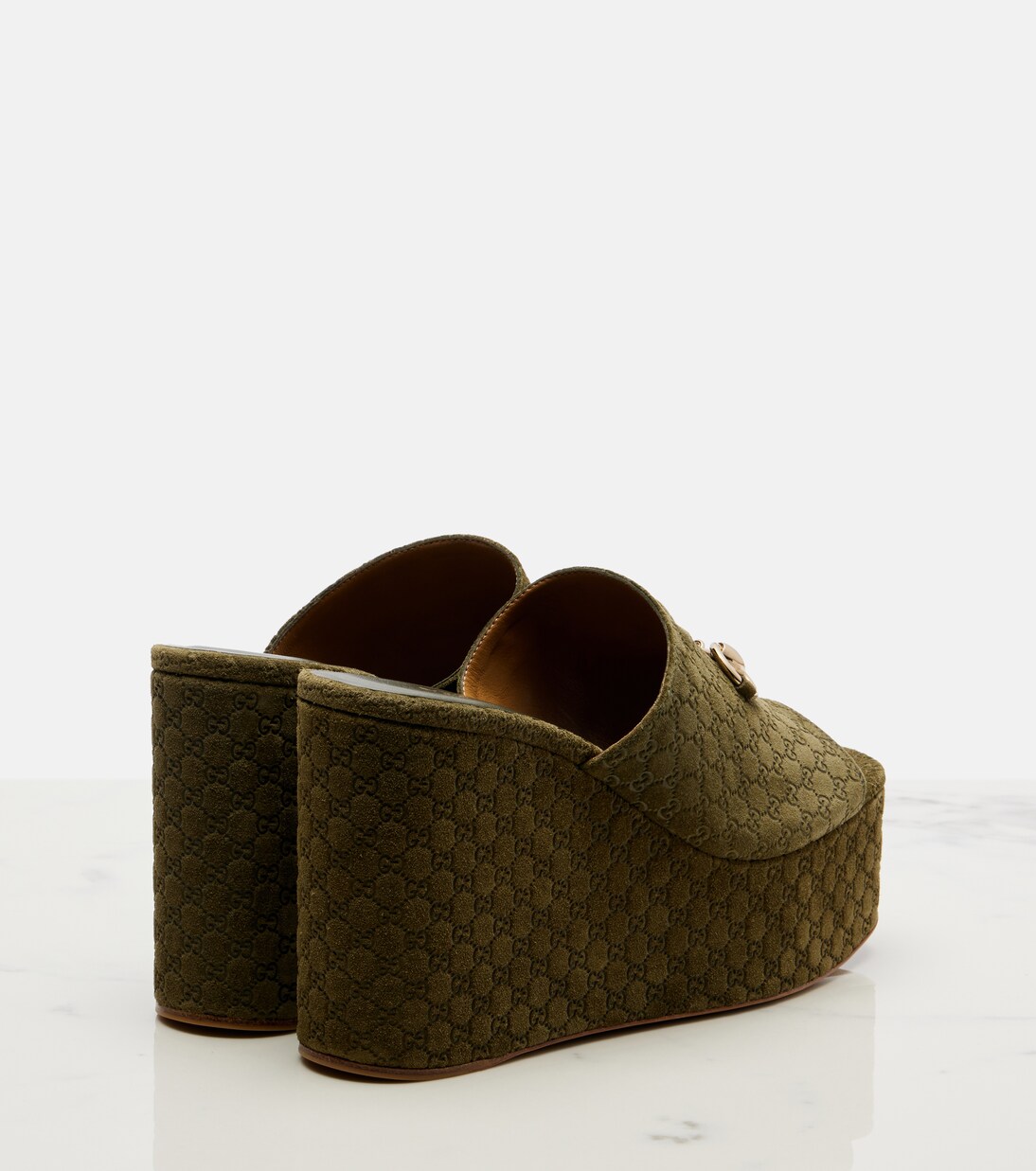 Horsebit GG suede wedge mules | Gucci