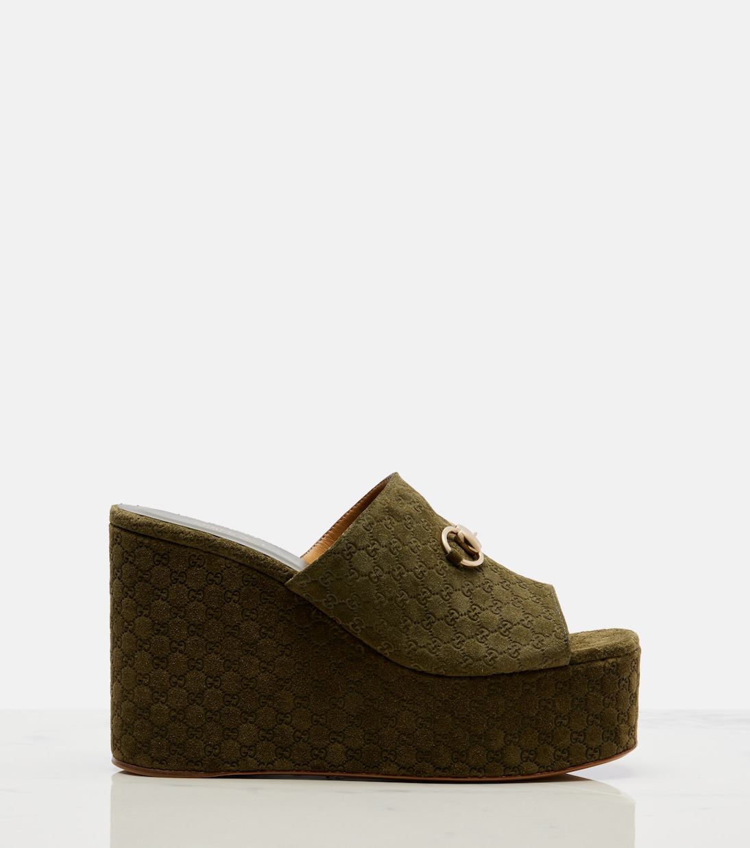 Horsebit GG suede wedge mules | Gucci