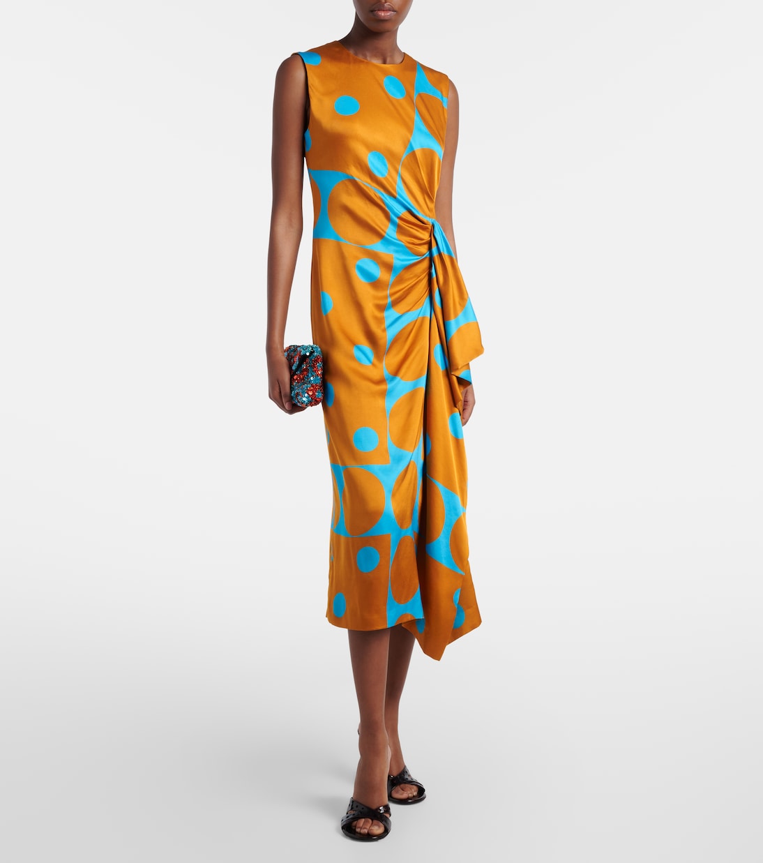 Draped printed satin midi dress | Dries Van Noten