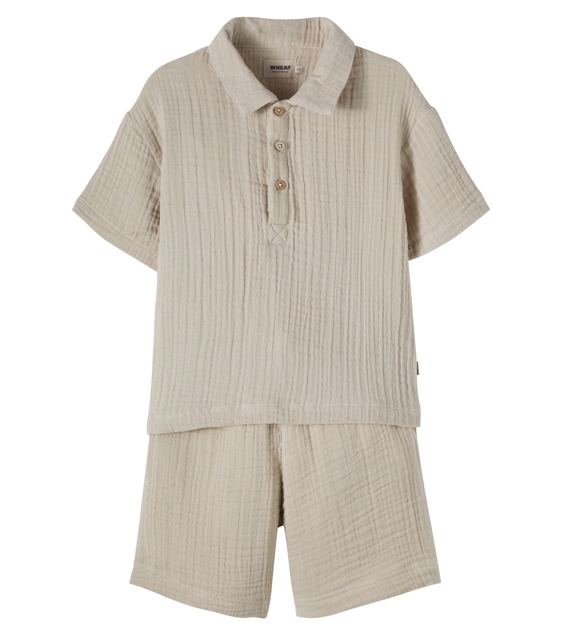 Cotton gauze polo shirt and shorts set | Wheat
