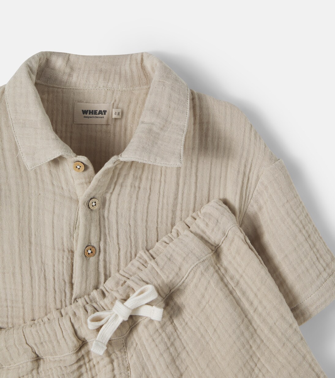 Cotton gauze polo shirt and shorts set | Wheat