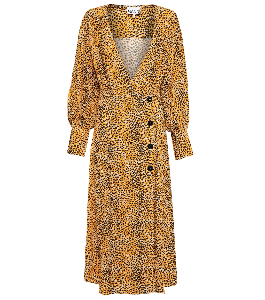 Leopard-print crêpe midi dress | Ganni