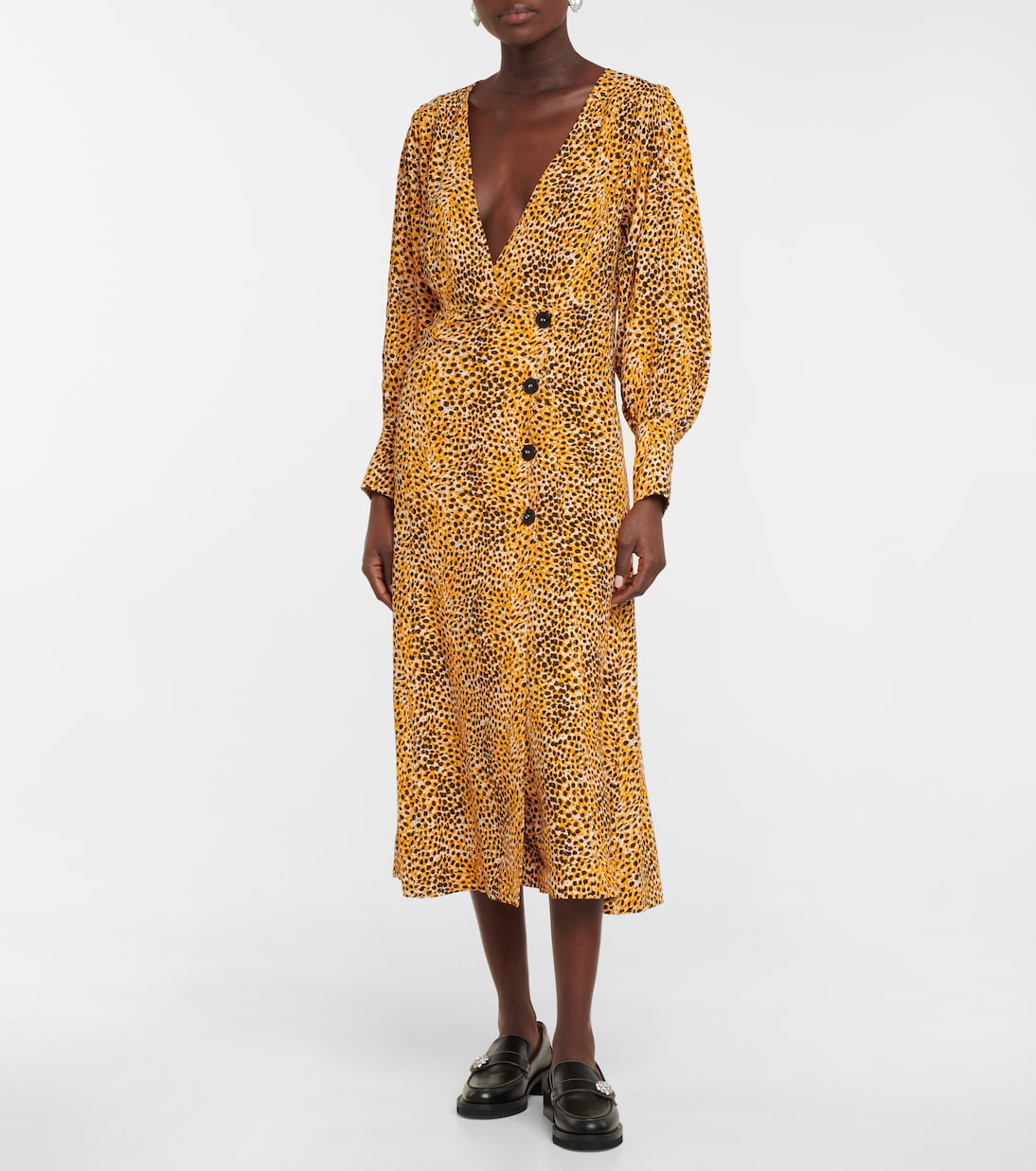 Leopard-print crêpe midi dress | Ganni