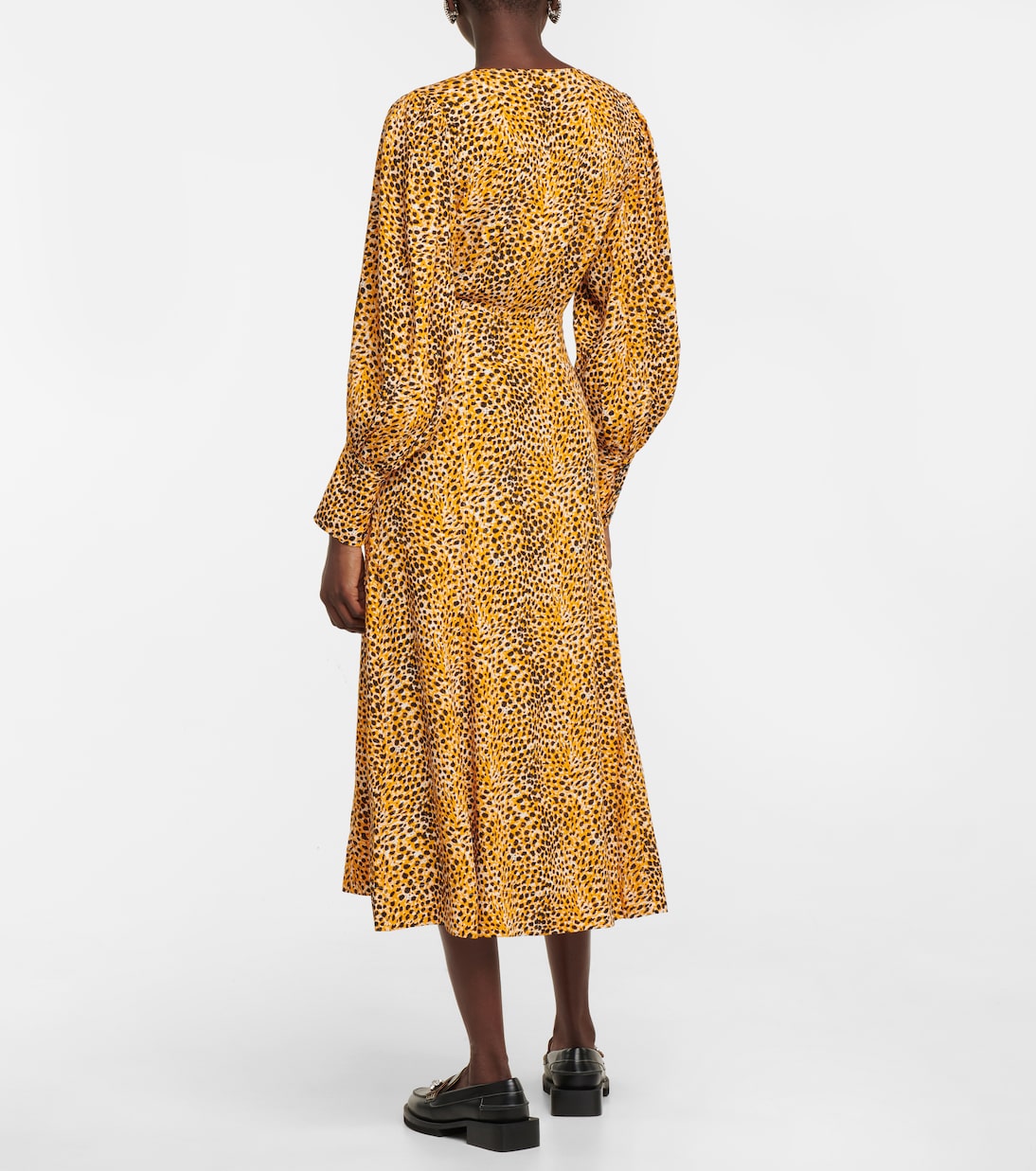 Leopard-print crêpe midi dress | Ganni